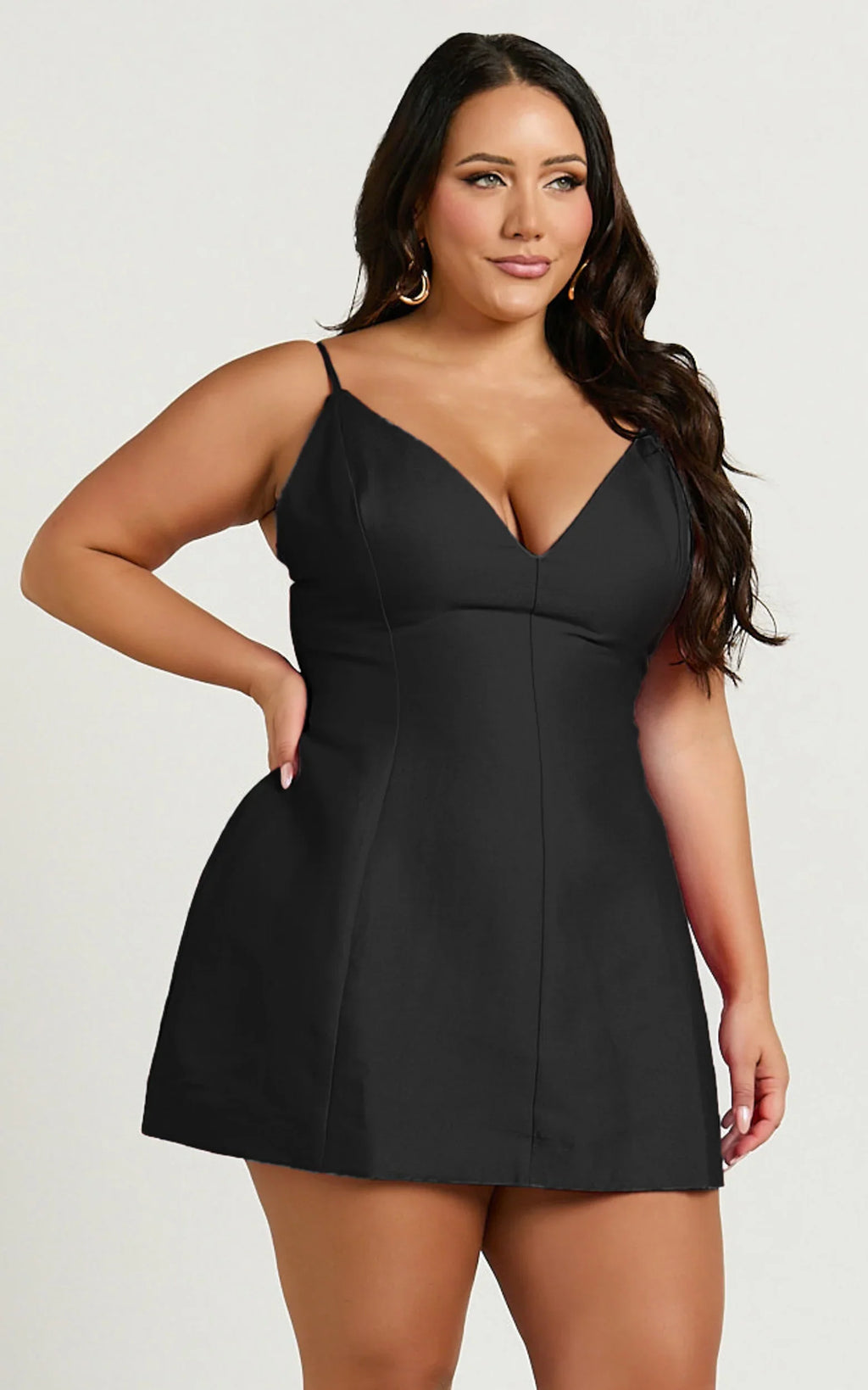 Sheeran Mini Dress - Plunge A Line Dress in Black