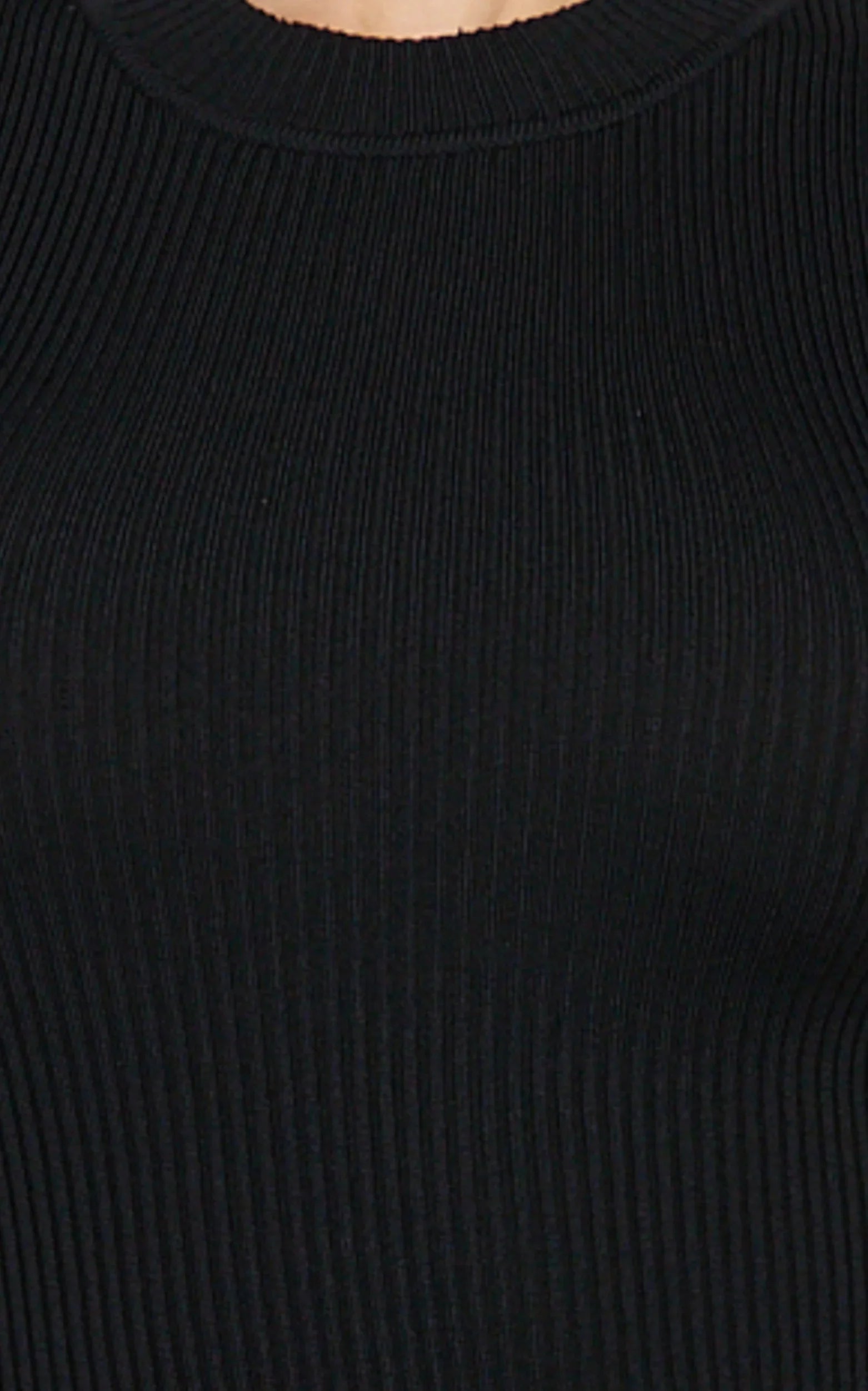 Lanie Midi Dress - Knitted Crew Neck Short Sleeve Dress in Black