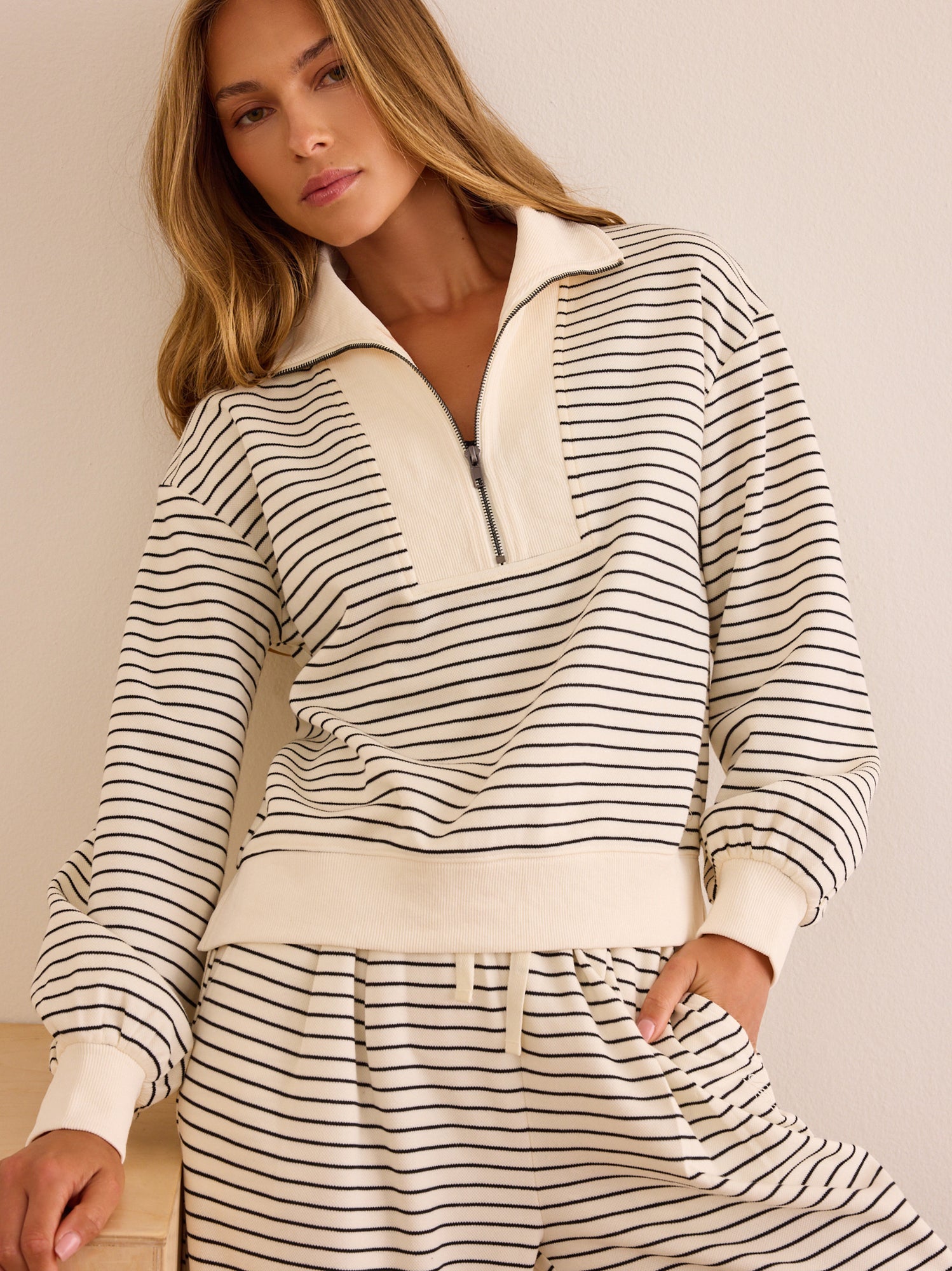 Fine Line Stripe Quarter-Zip Pullover