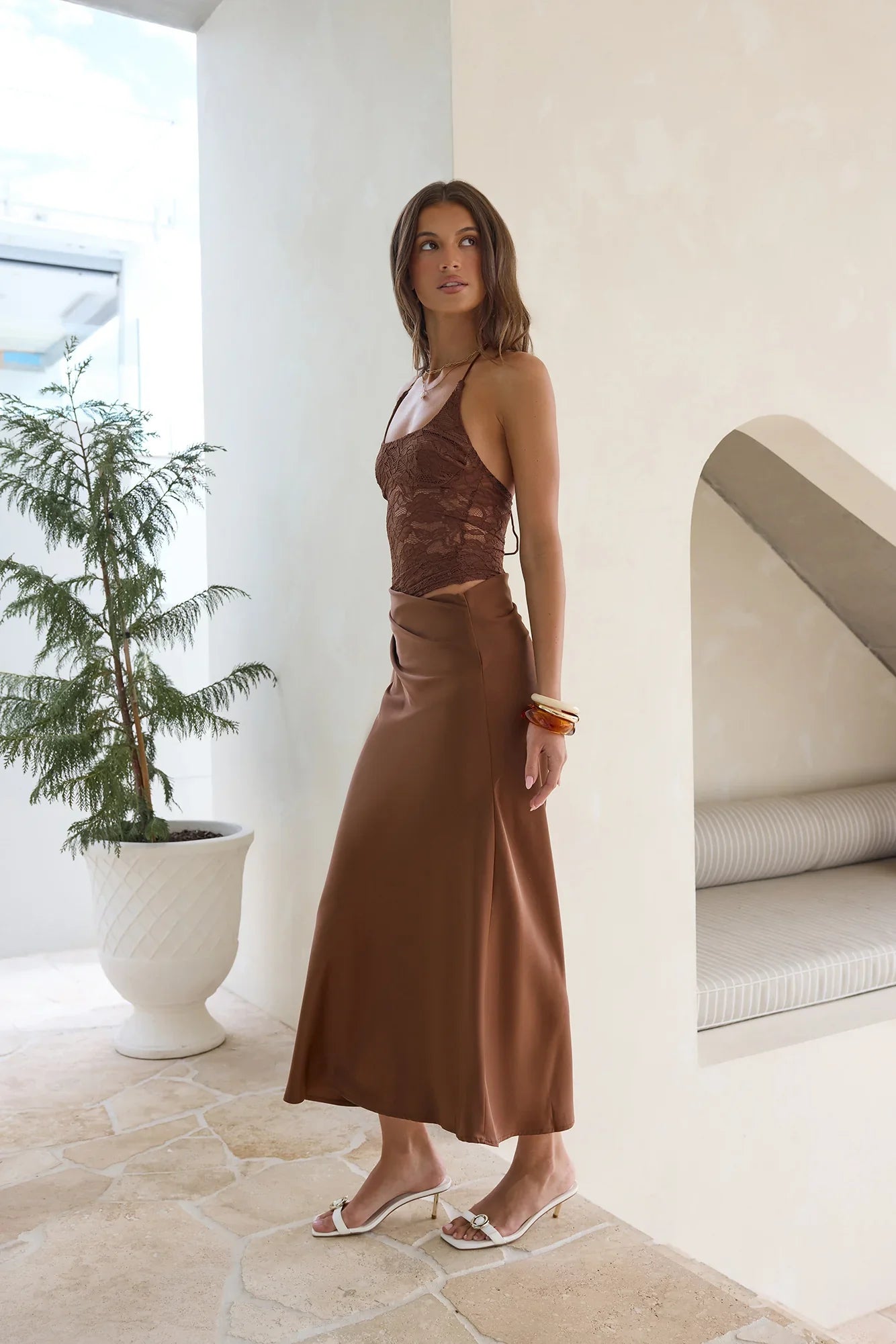 Dreamdays Halter Lace Maxi Dress Chocolate