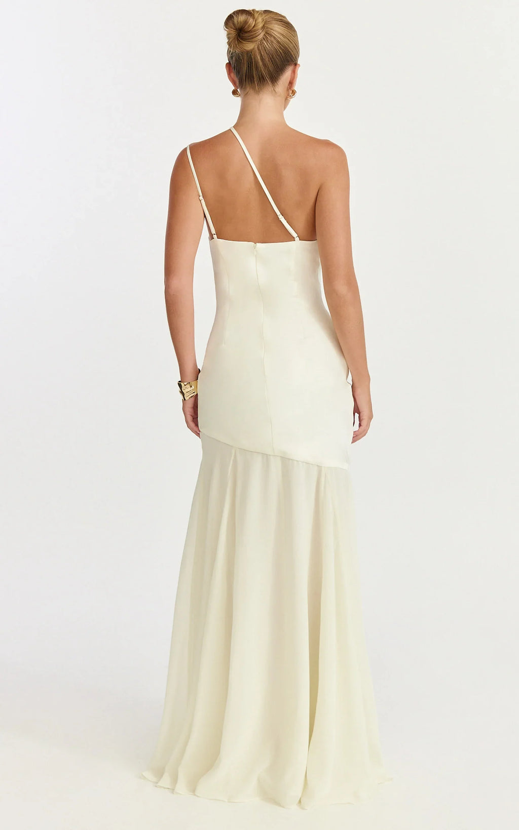 Flynn Maxi Dress - Asymmetric Neck Sheer Skirt Dress in Ivory