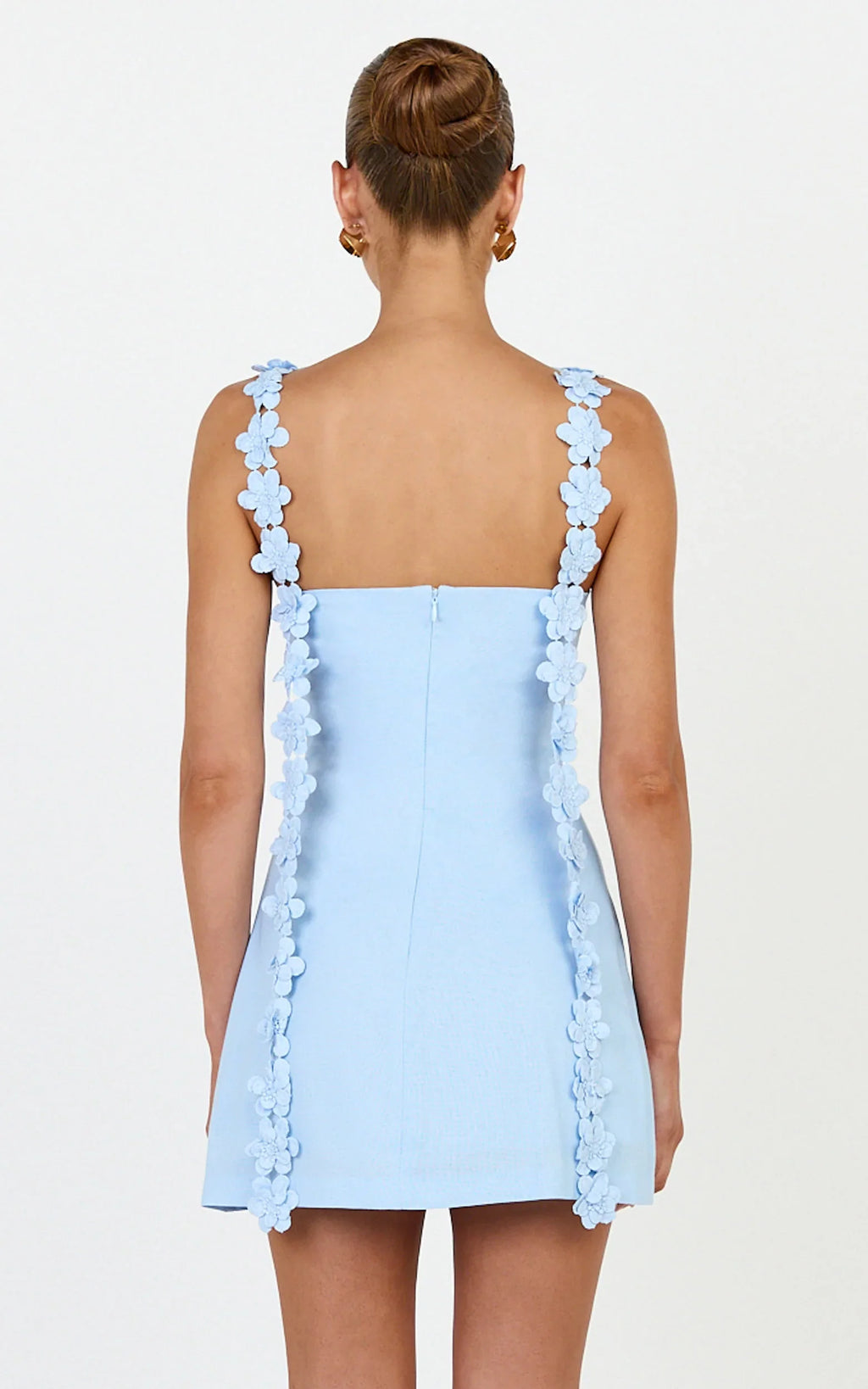 Clementine Mini Dress - 3D Floral Strap Dress in Blue