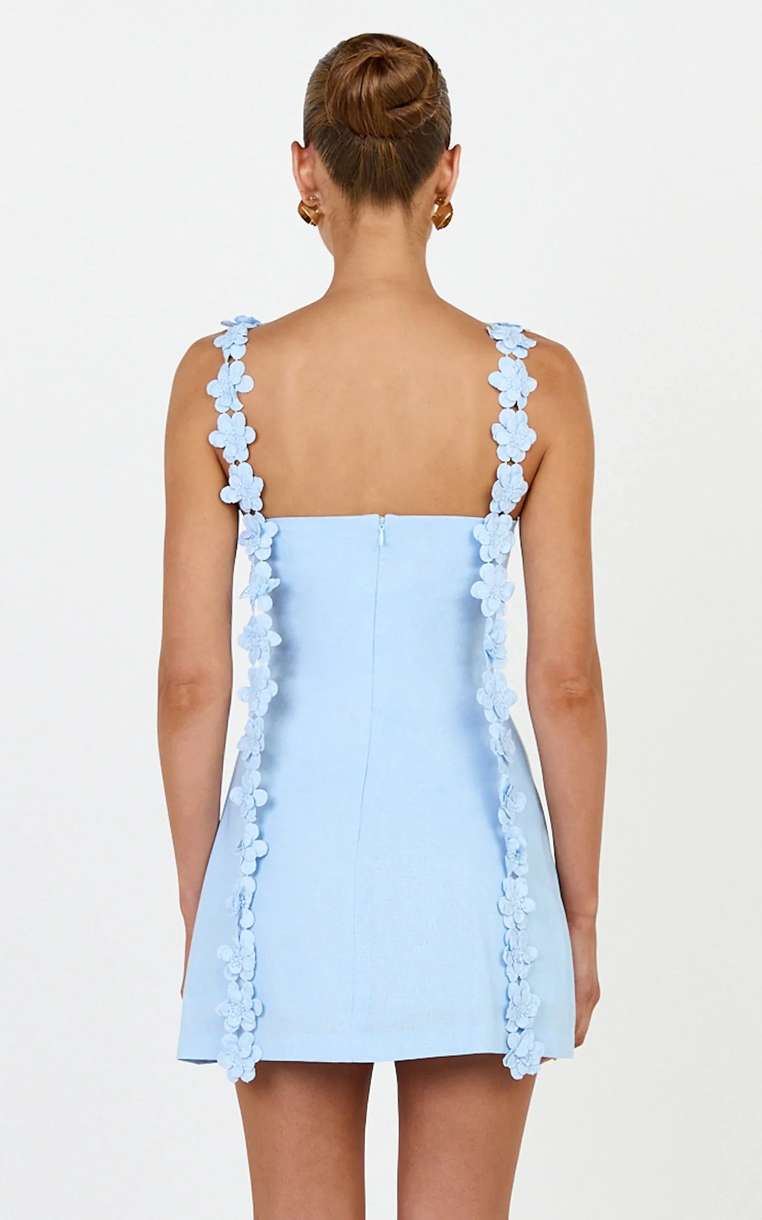 Clementine Mini Dress - 3D Floral Strap Dress in Blue
