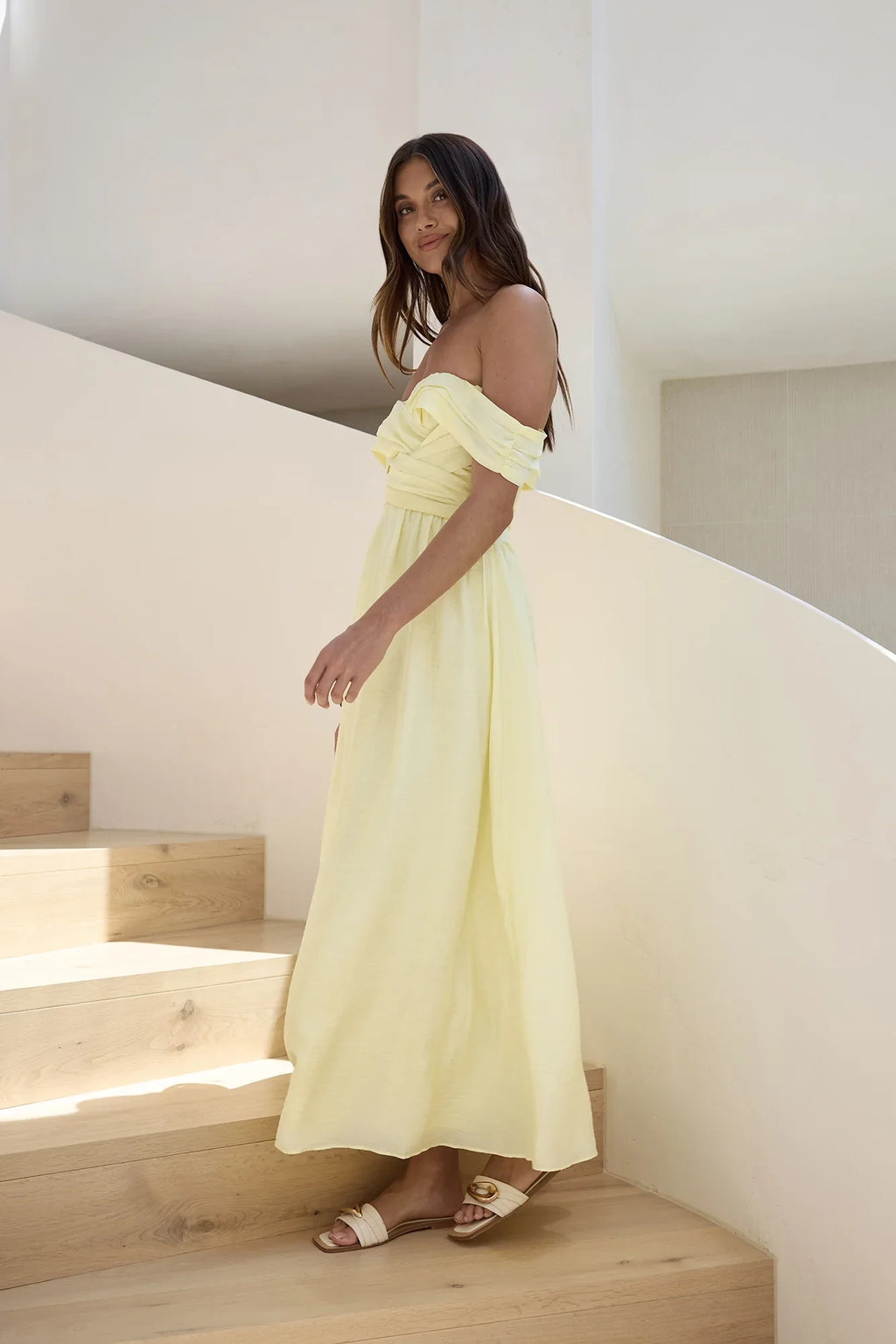 Hidden Treasures Off Shoulder Maxi Dress Yellow