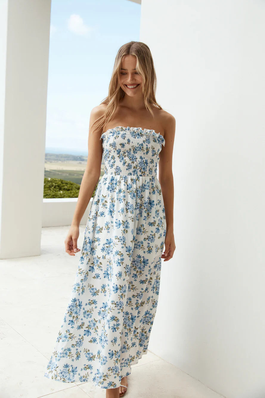 Cornflower Blooms Maxi Dress Blue