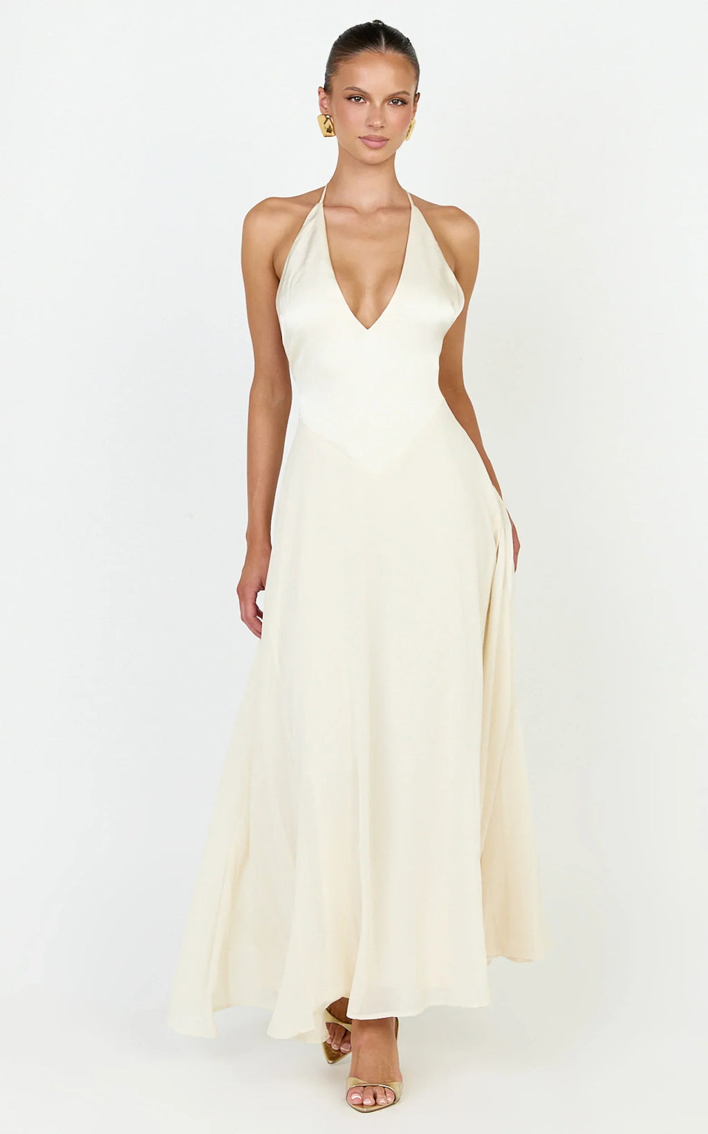 Skye Midi Dress - Deep V Neck Shift Dress in Butter