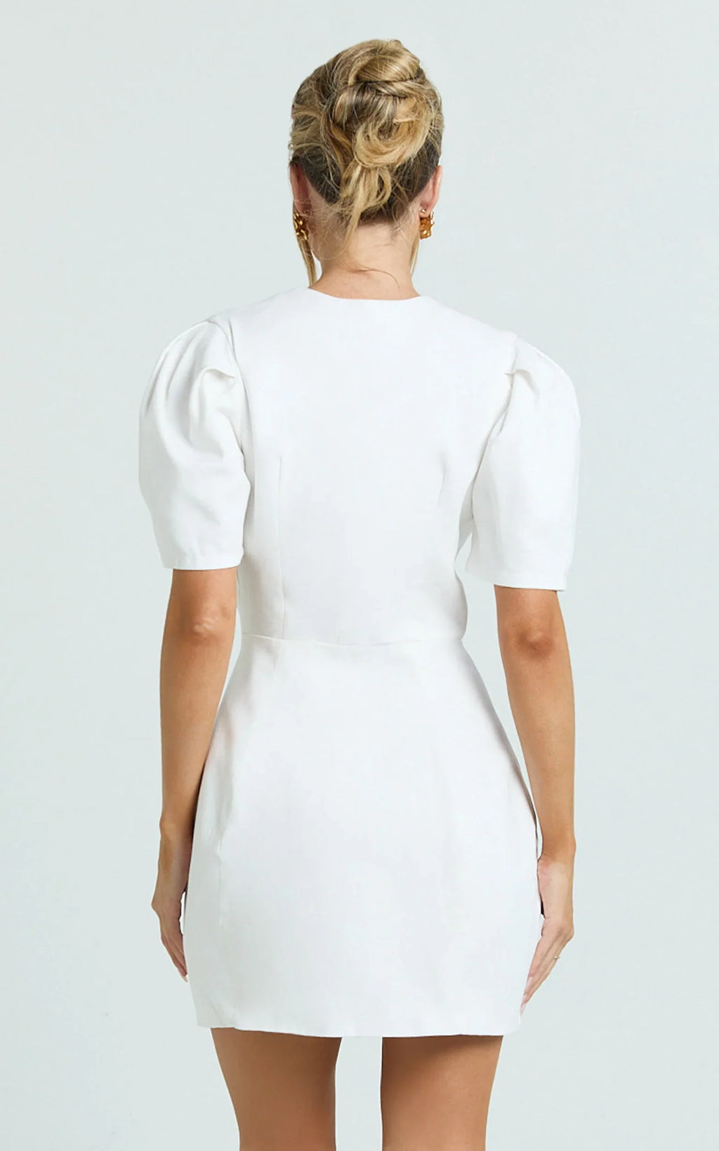 Ina Mini Dress - Wrap Over Button Down Dress in White