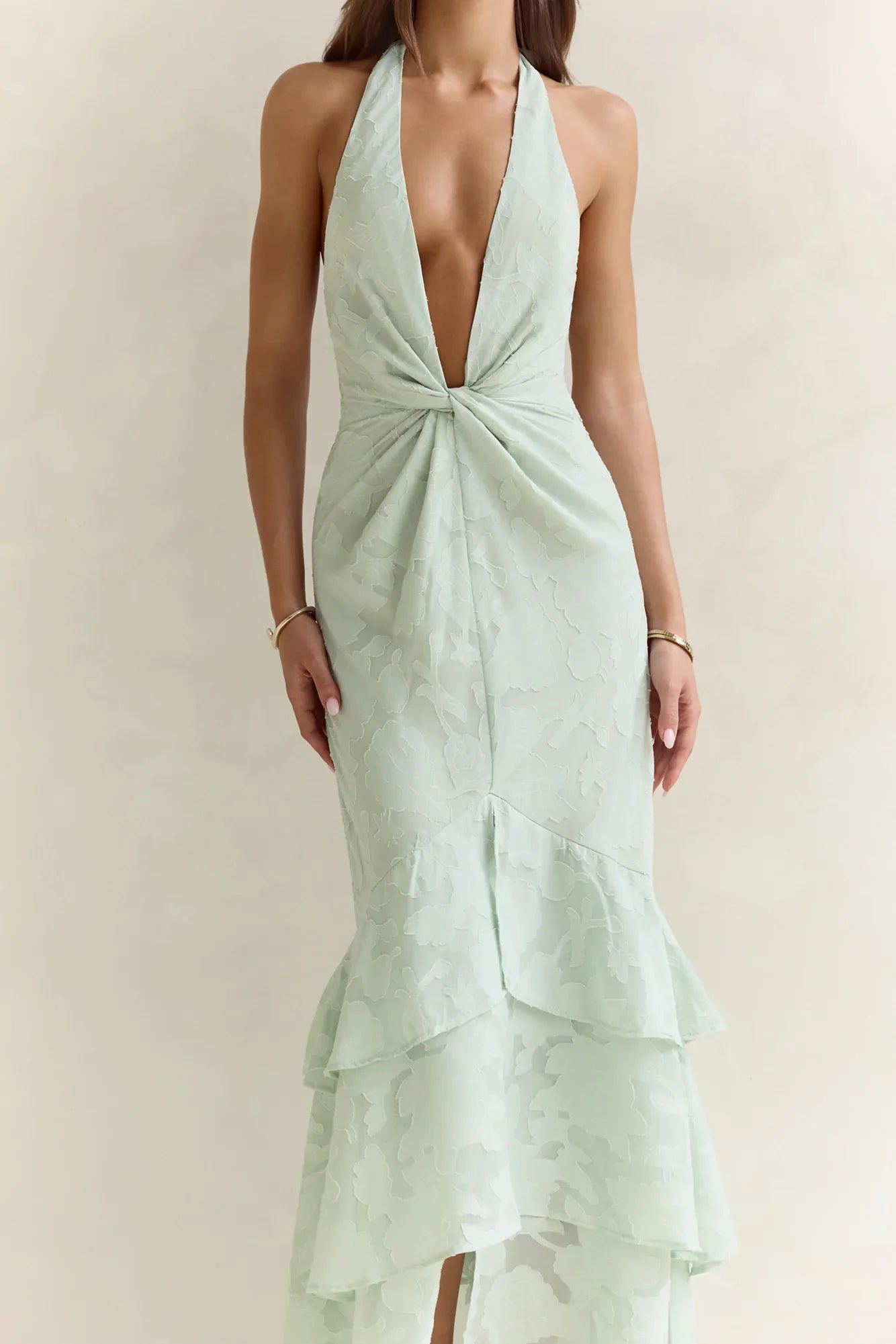 Heartbeat Haze Halter Maxi Dress Sage