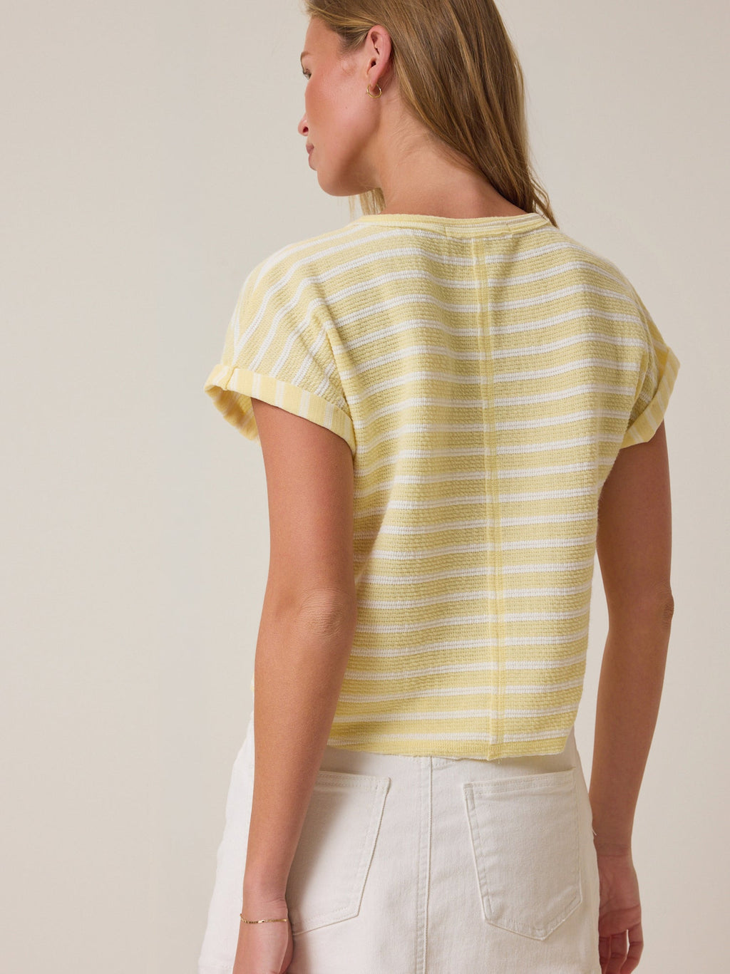 Hattie Stripe Roll Sleeve Crew