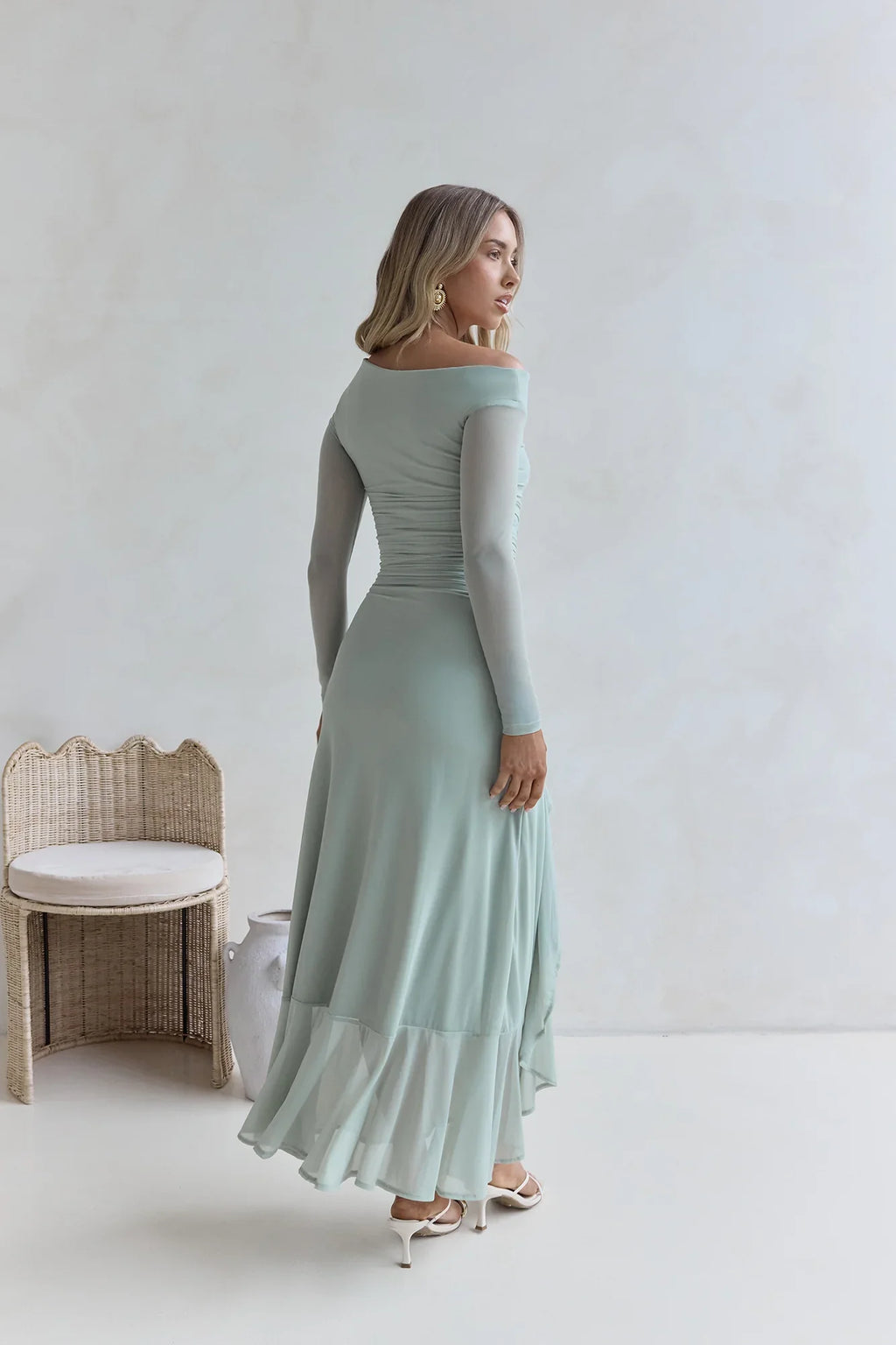 Whispered Secrets Mesh Long Sleeve Maxi Dress Sage