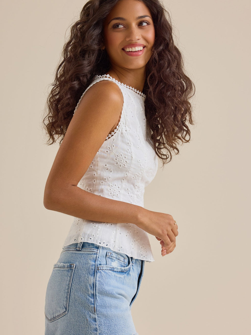 Callie Eyelet Pleated Tank