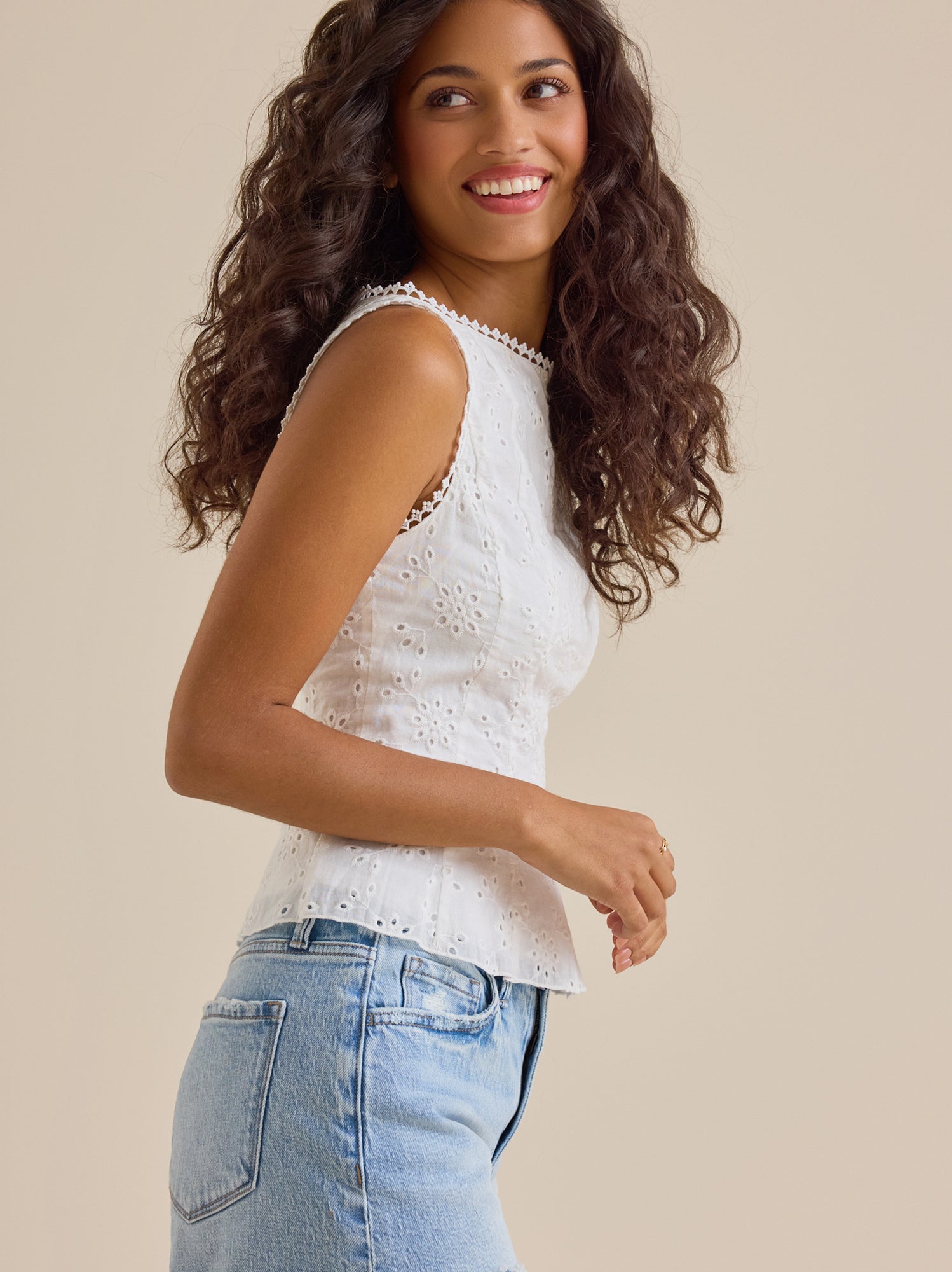 Callie Eyelet Pleated Tank