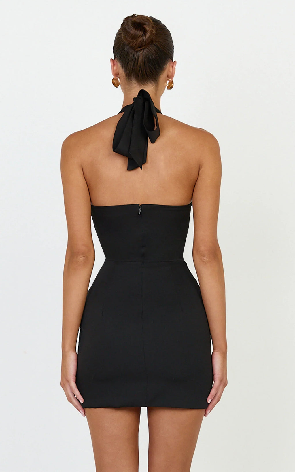 Karina Mini Dress - Halter Neck Princess Panel Tucked Waist Dress in Black