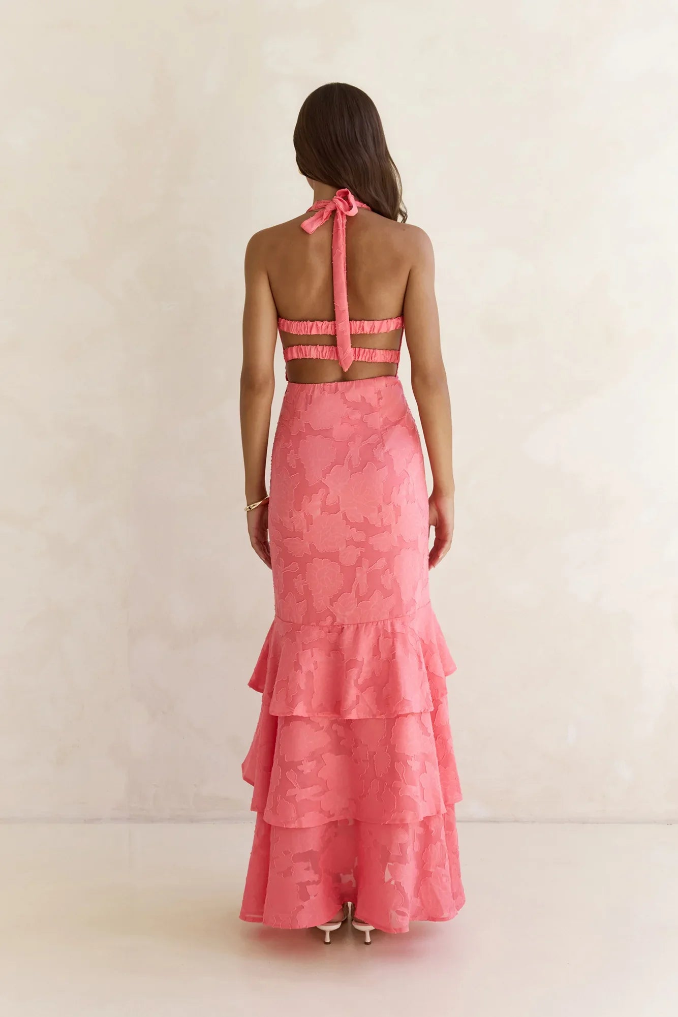 Heartbeat Haze Halter Maxi Dress Coral Orange