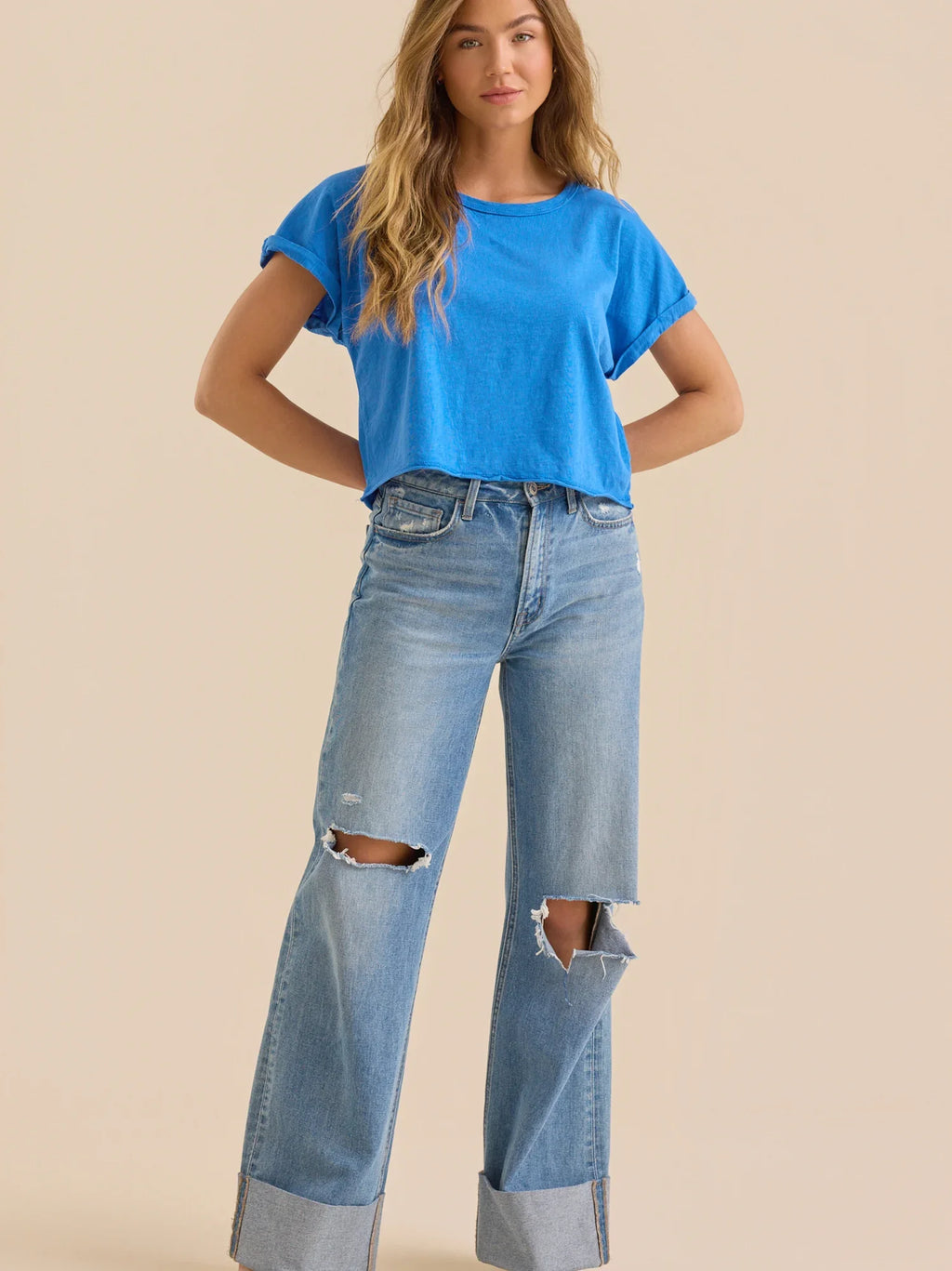 Demi Slub Roll Sleeve Tee