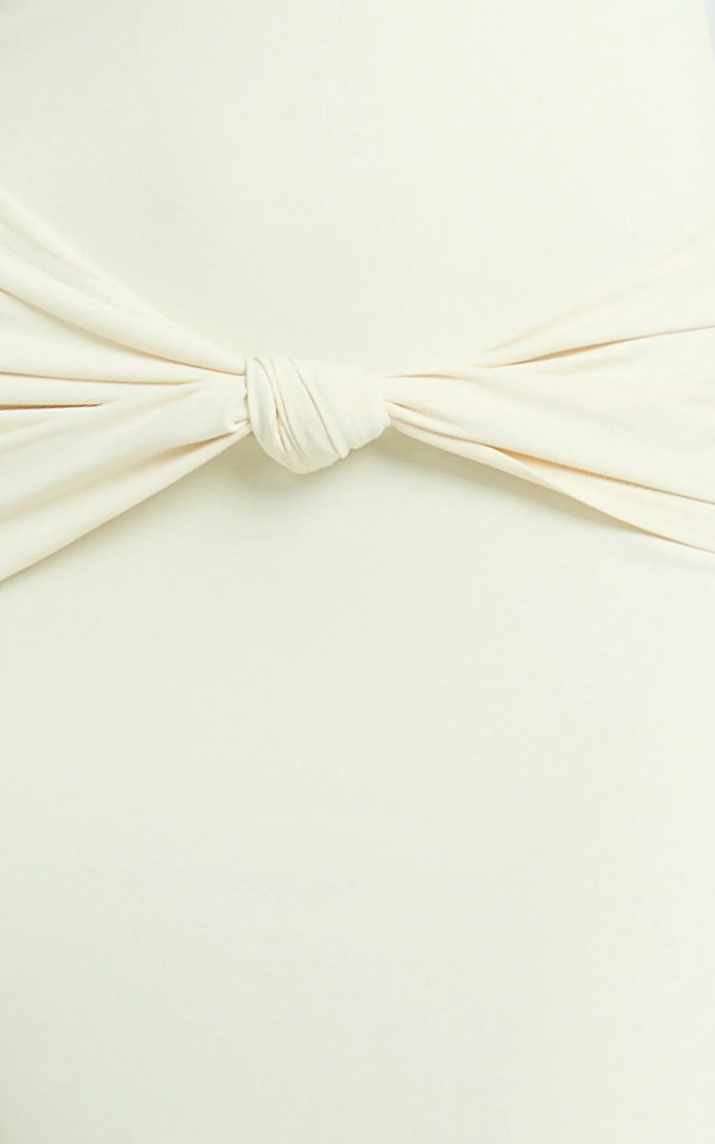 Amelita Midi Dress - Long Sleeve Knot Detail Dress in Cream
