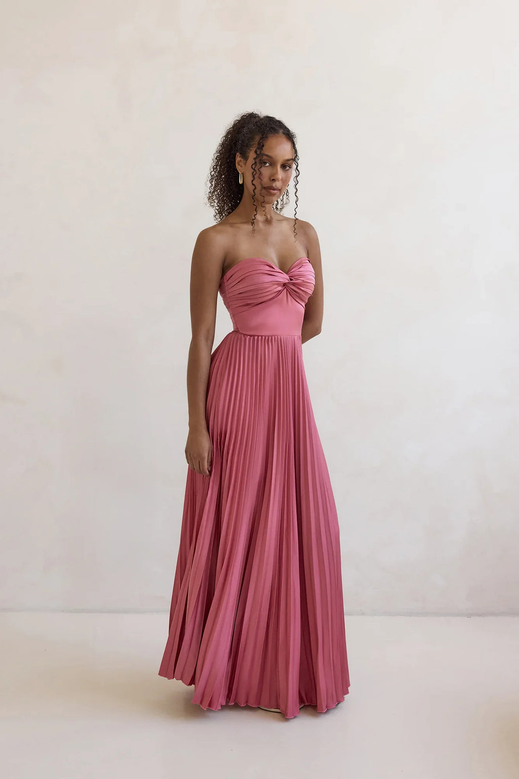 Decades Ago Plisse Strapless Maxi Dress Rose