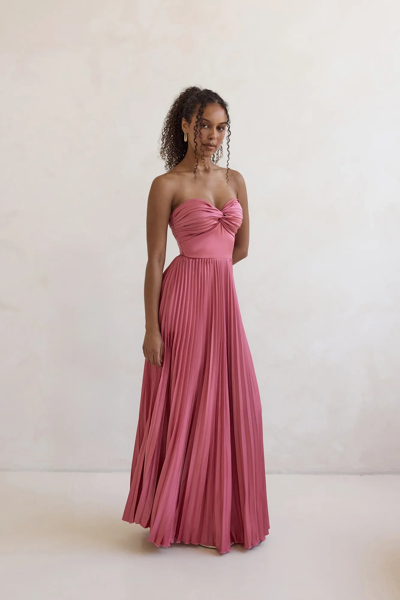 Decades Ago Plisse Strapless Maxi Dress Rose