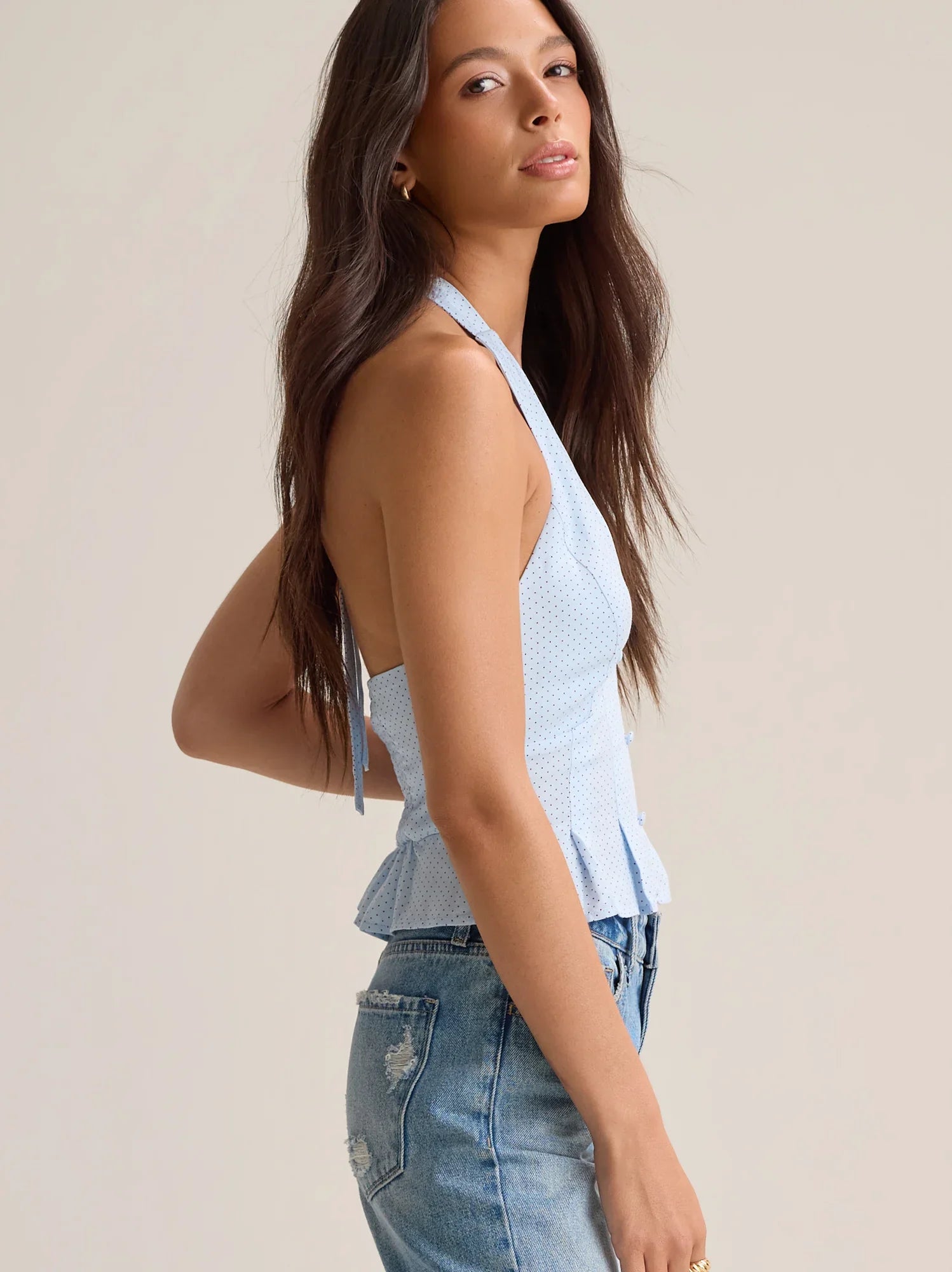 Mirabella Dot Halter Button Up Tank