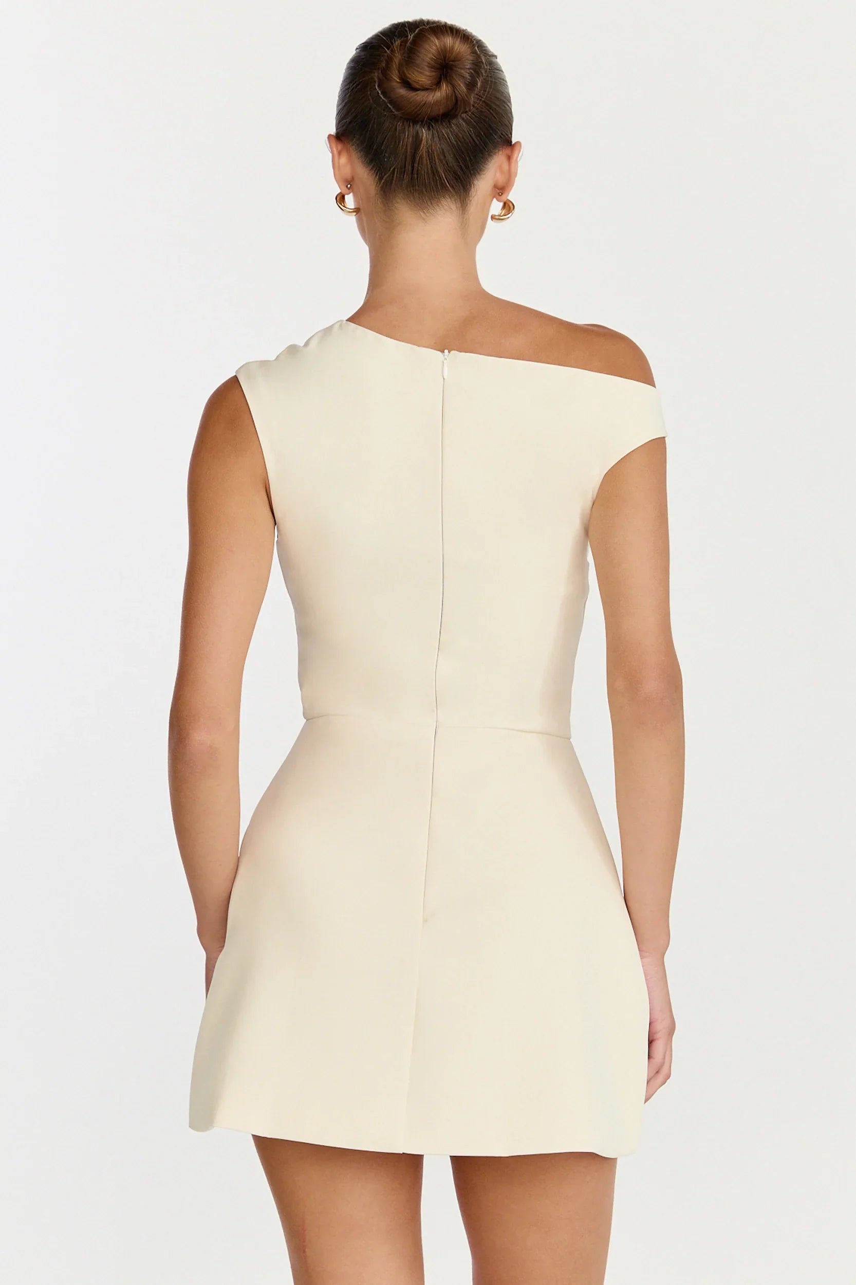 Claire Mini Dress - Tipped Shoulder Tulip Skirt Dress in White
