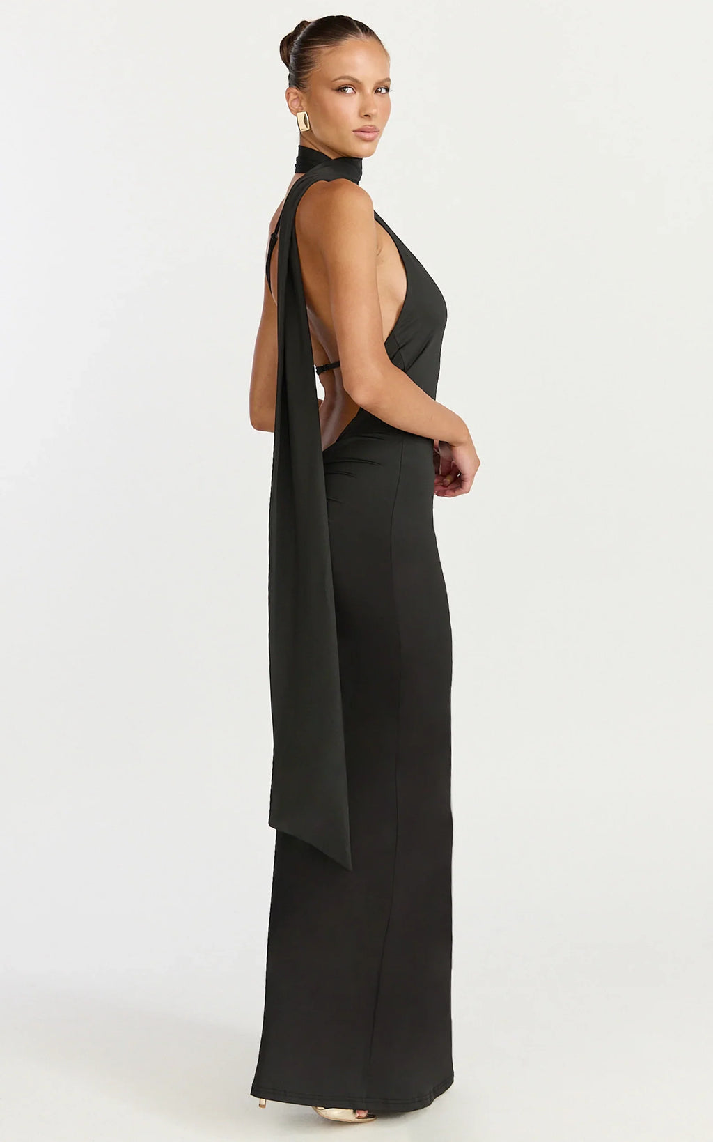 Seraphine Maxi Dress - Halter Neck Low Back Fit And Flare Dress in Black