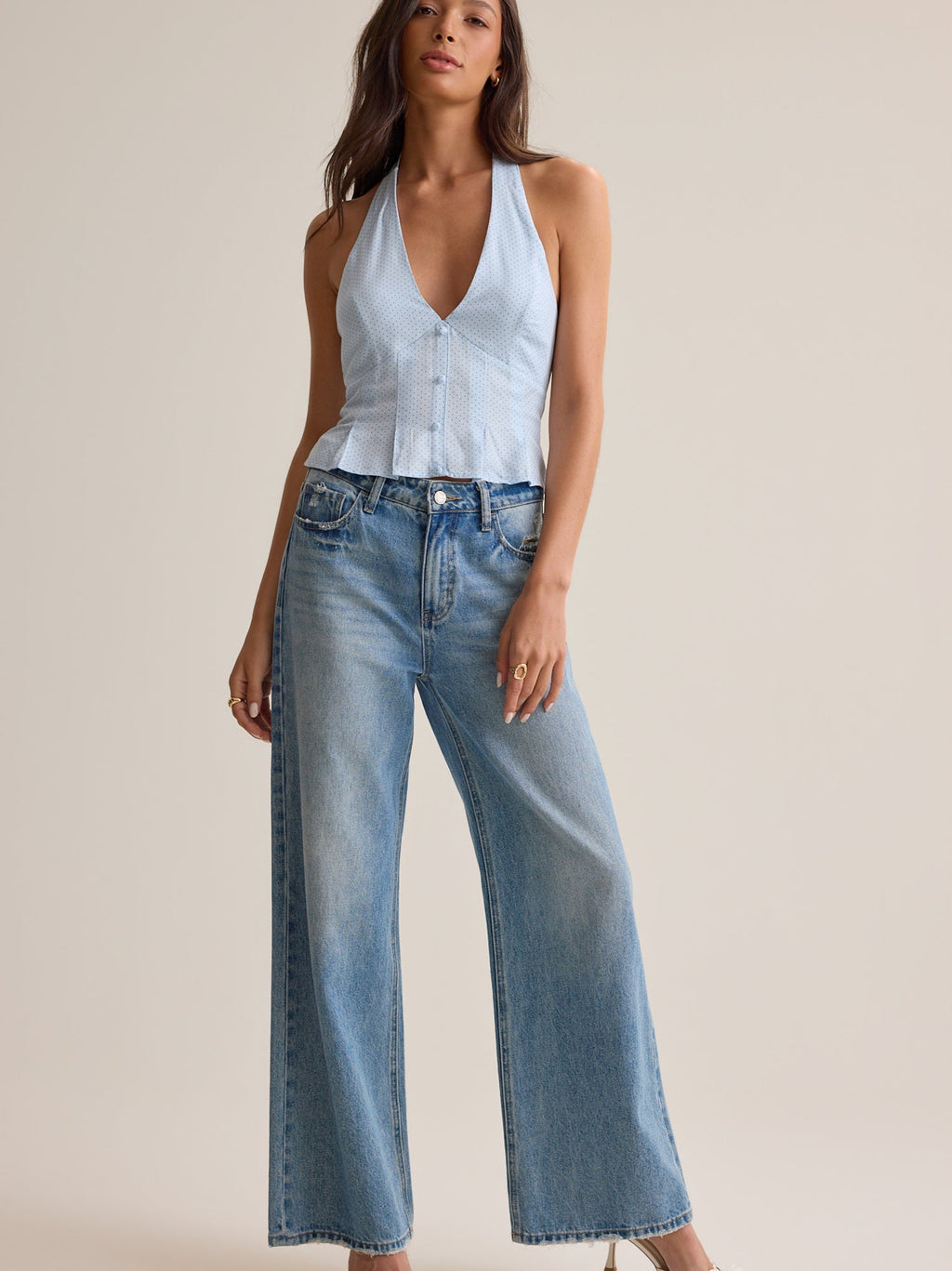 Mirabella Dot Halter Button Up Tank