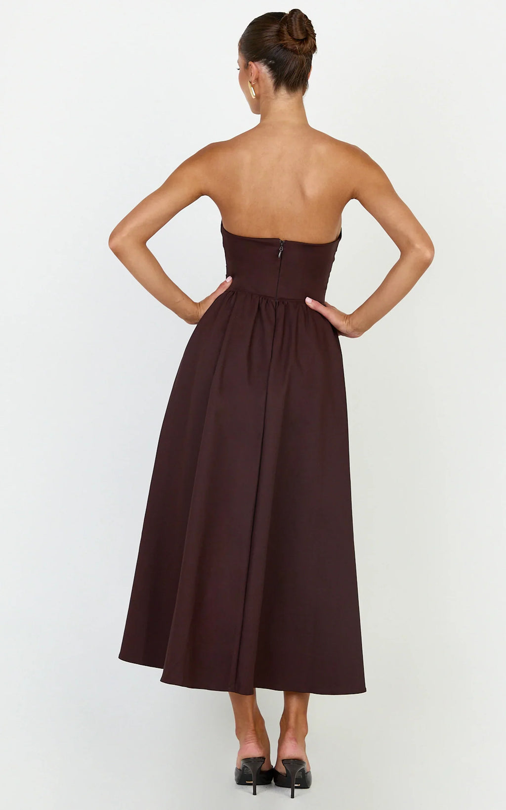 Amara Maxi Dress - Strapless Fit And Flare Dress in Chocolate