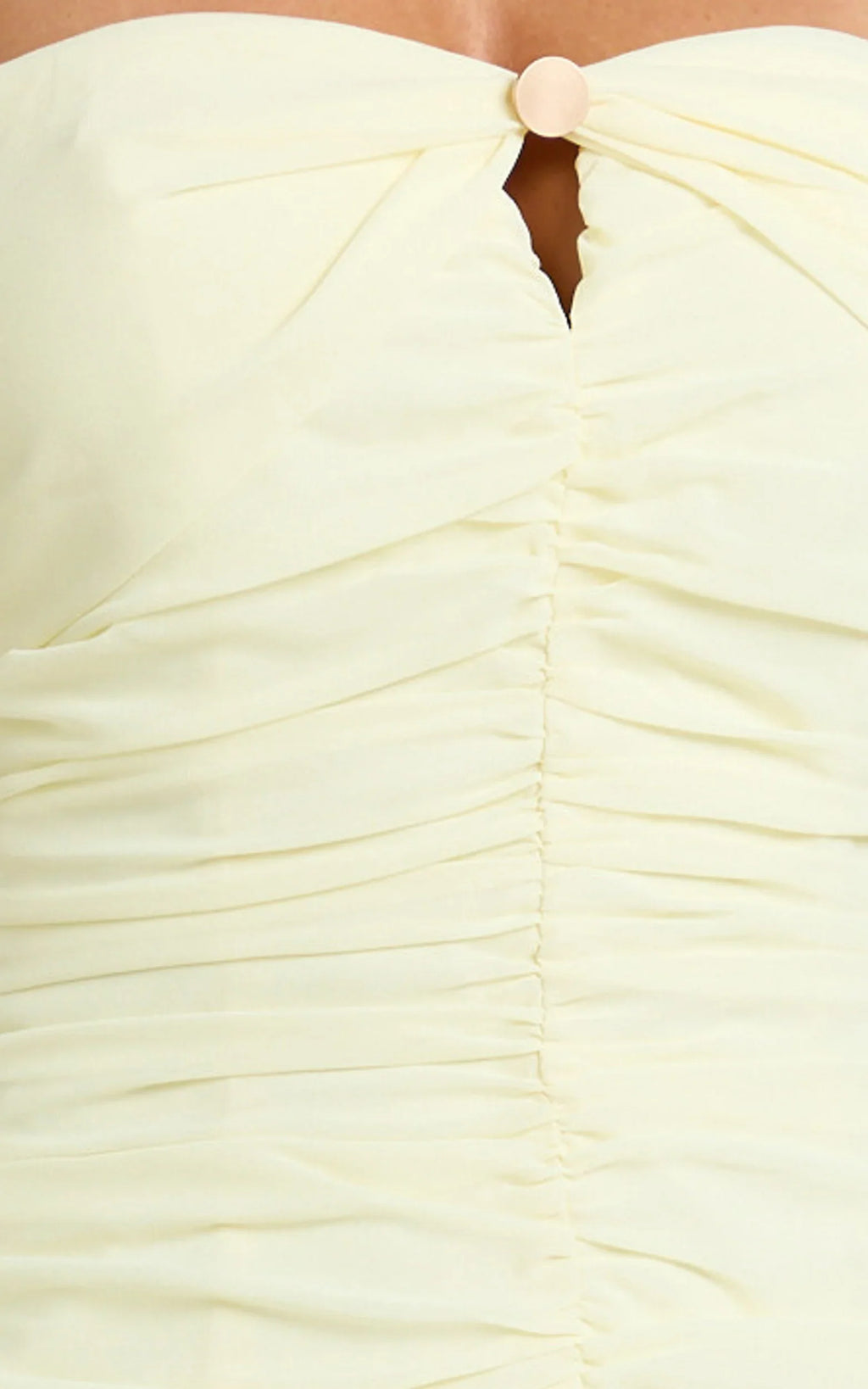 Mercy Midi Dress - Ruched Strapless Dress in Butter