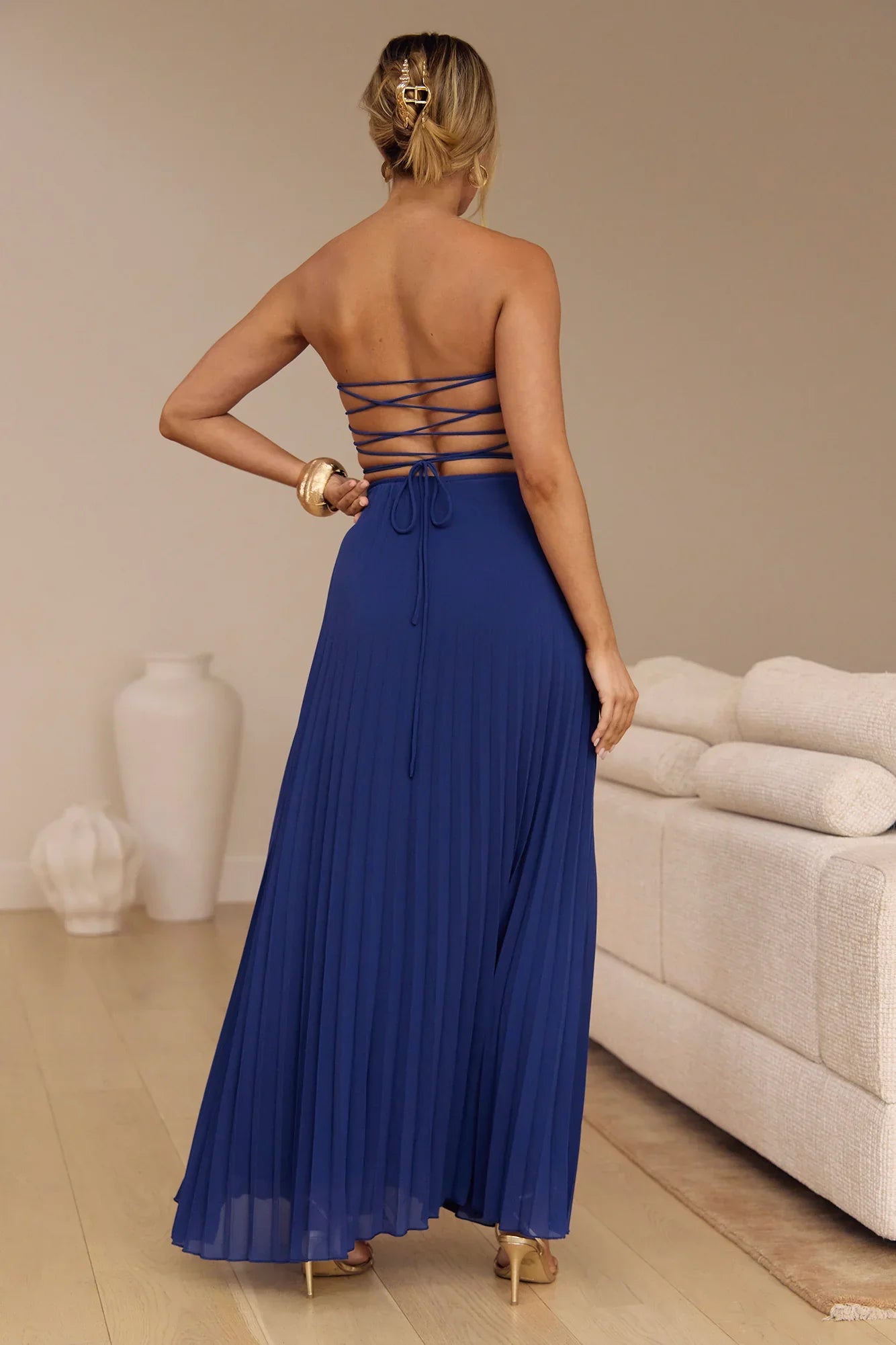 Rosewater Roads Strapless Maxi Dress Navy