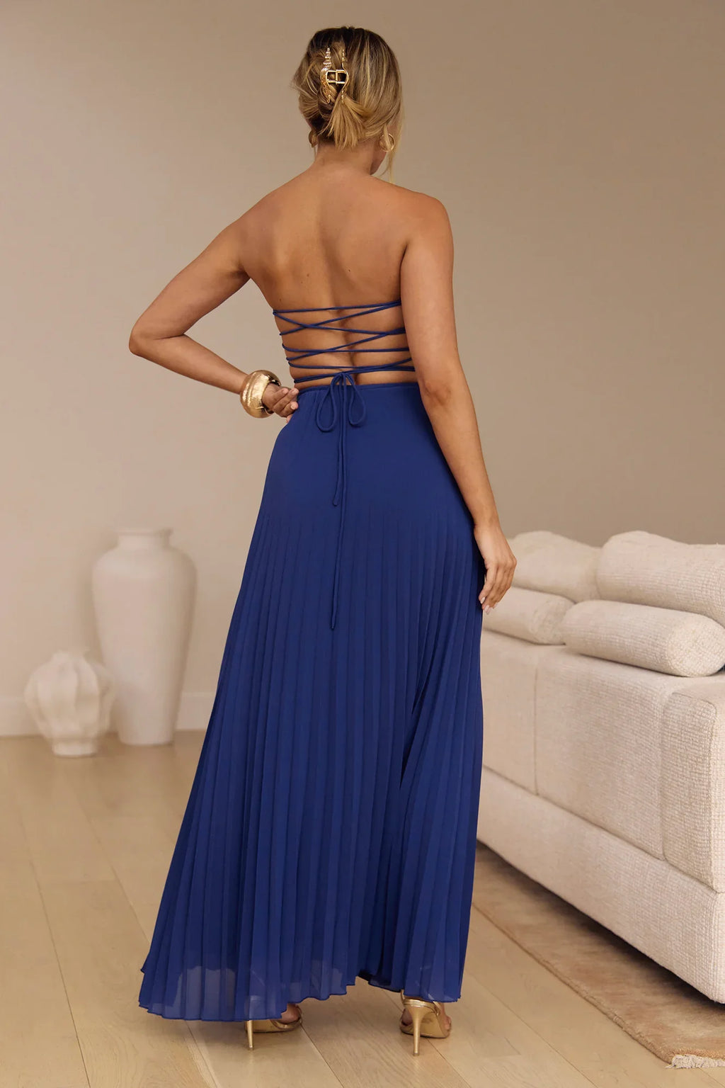 Rosewater Roads Strapless Maxi Dress Navy