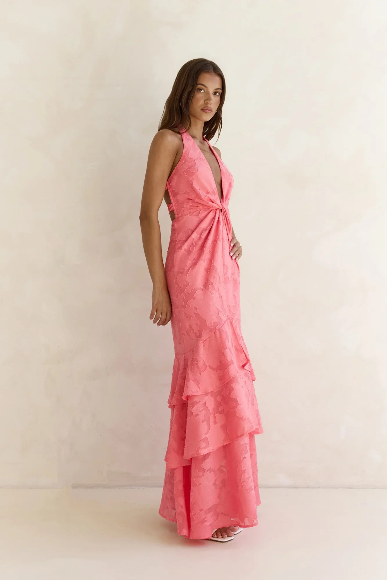 Heartbeat Haze Halter Maxi Dress Coral Orange