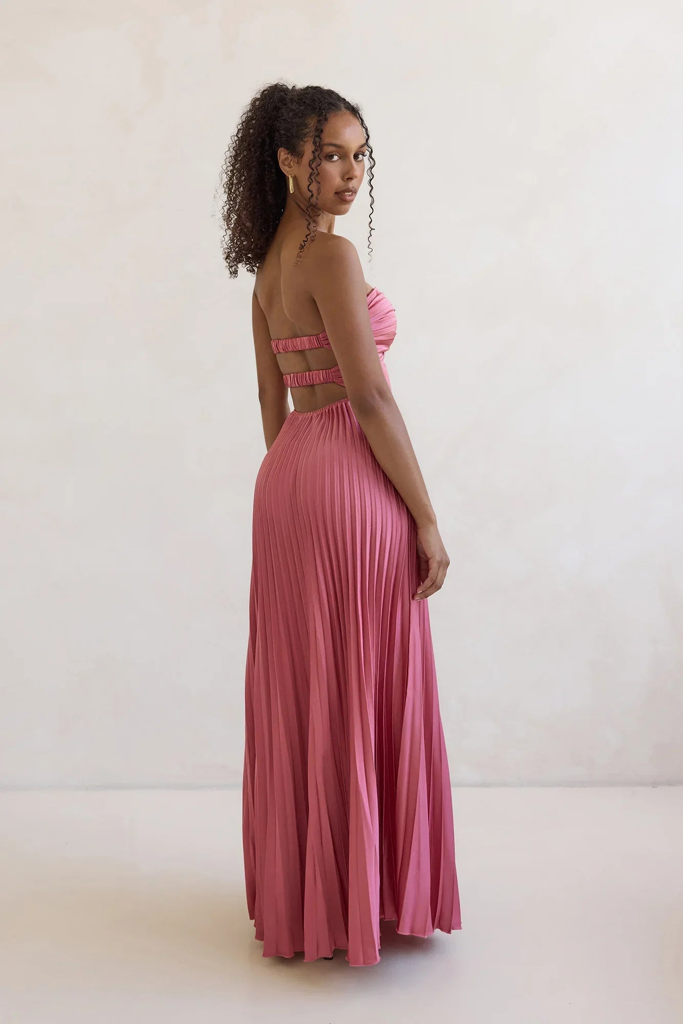 Decades Ago Plisse Strapless Maxi Dress Rose