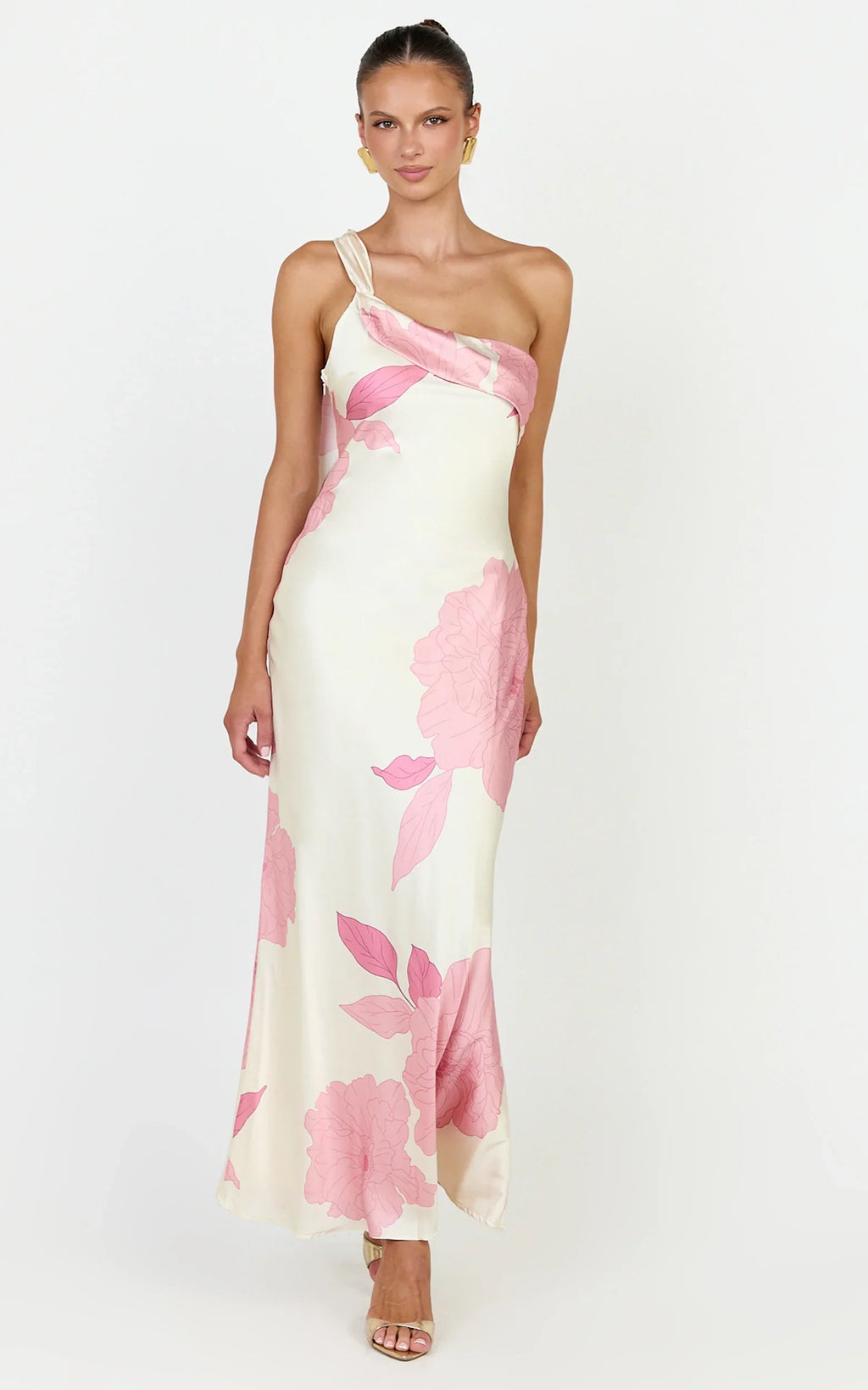 Eve Midi Dress - One Shoulder Slip Dress in Butter Floral