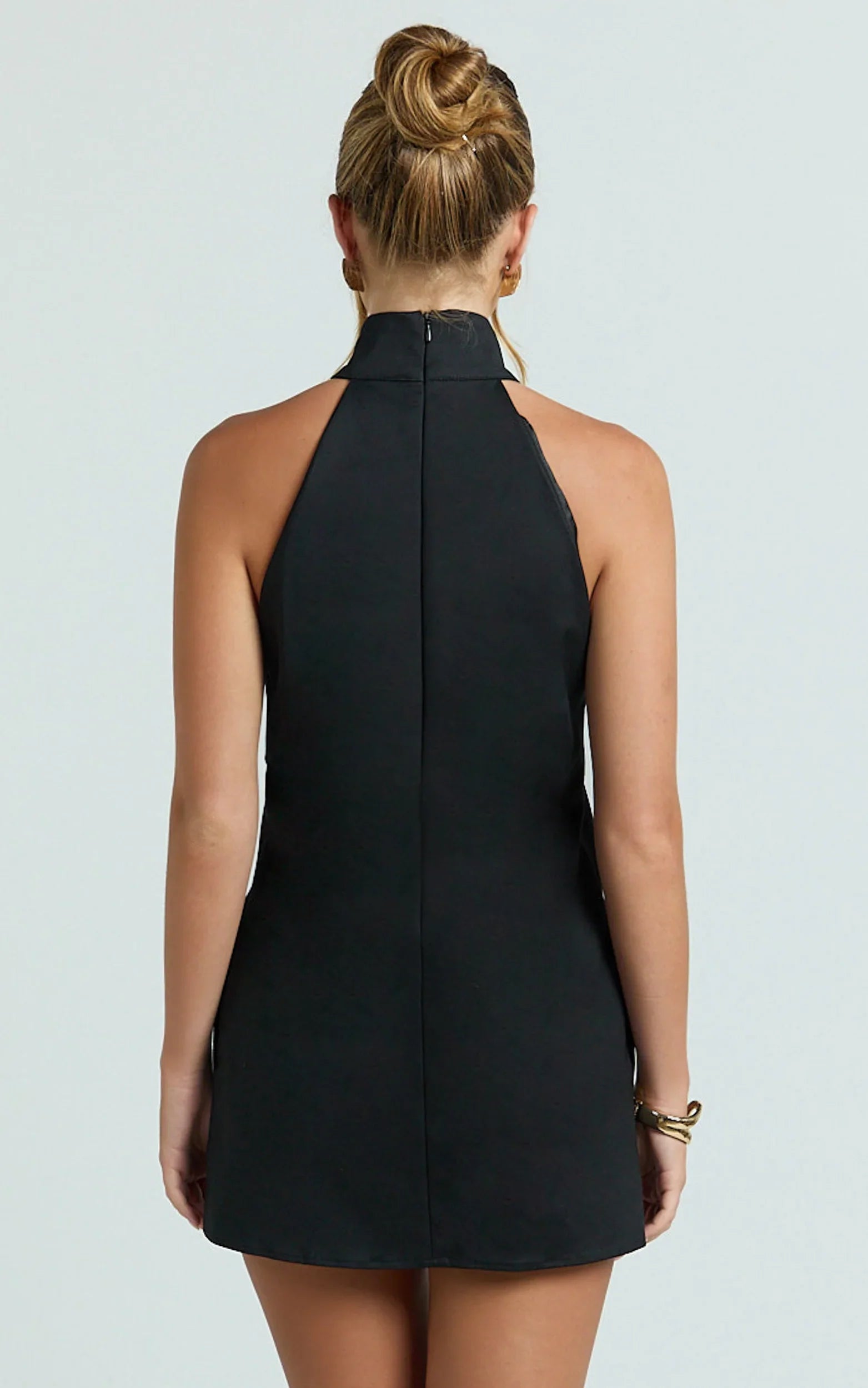 Polly Mini Dress - High Neck Keyhole Shift Dress in Black
