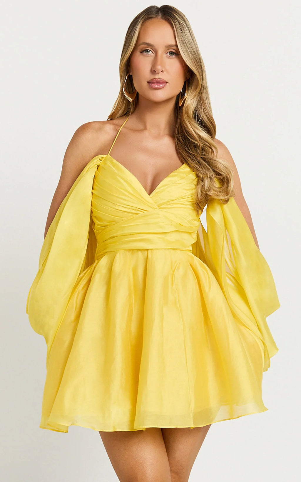 Amalie The Label - Thalia Sweetheart Off Shoulder Mini Dress - In Yellow