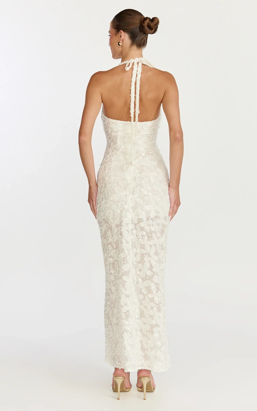 Benny Maxi Dress - Halter Neck Backless Bodycon Dress in Off White