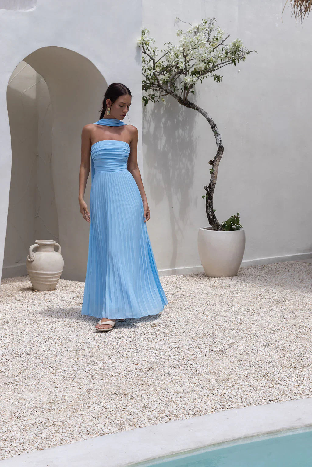 Rosewater Roads Strapless Maxi Dress Blue