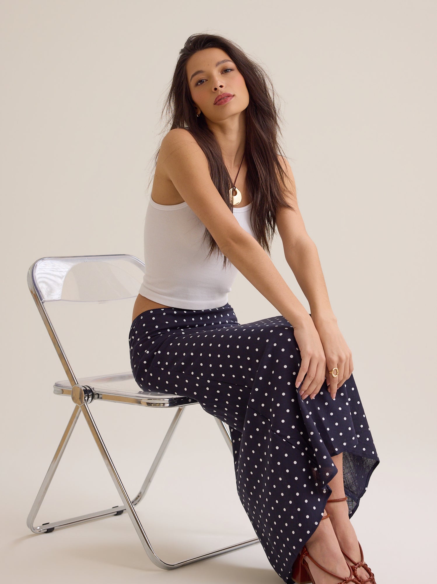 Elodie Polka Dot Linen Maxi Skirt