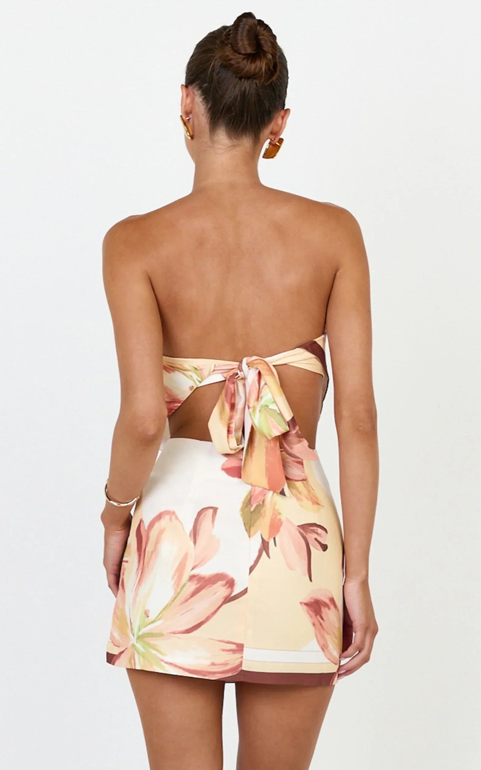 Robyn Top - Bandana Tie Back Top in Yellow Retro Flower Border Print