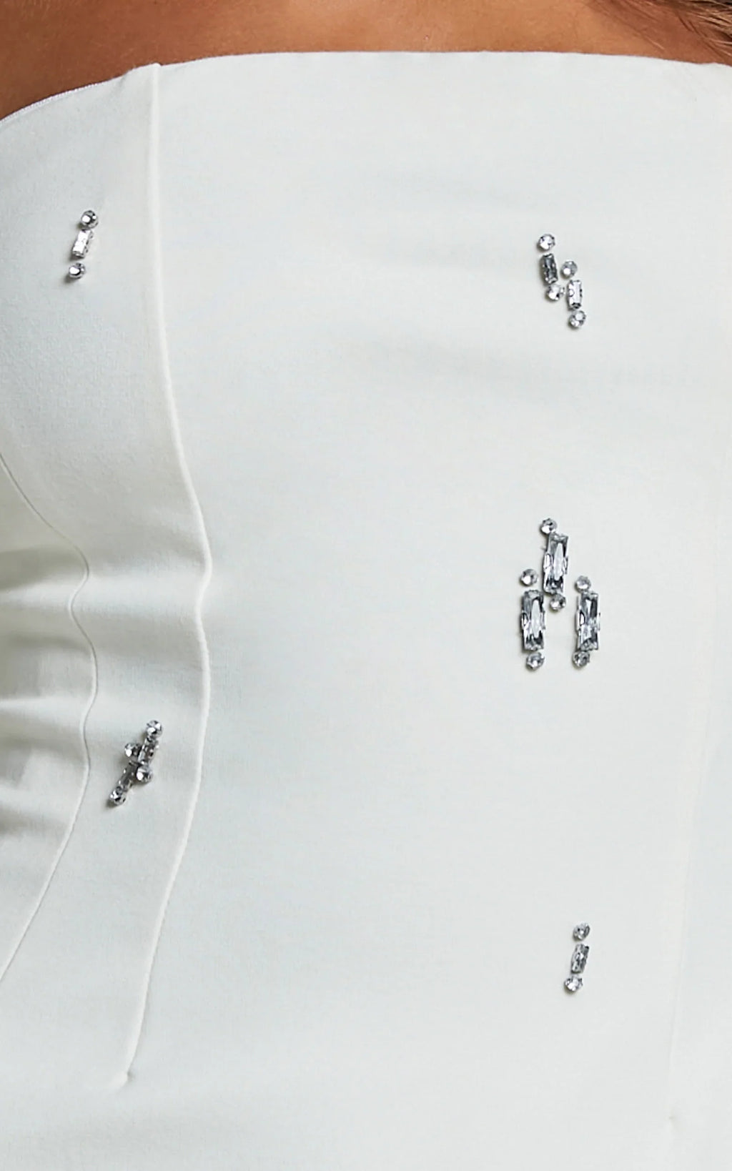 Anziel Mini Dress - Strapless Structured Cluster Embellishment Dress in White