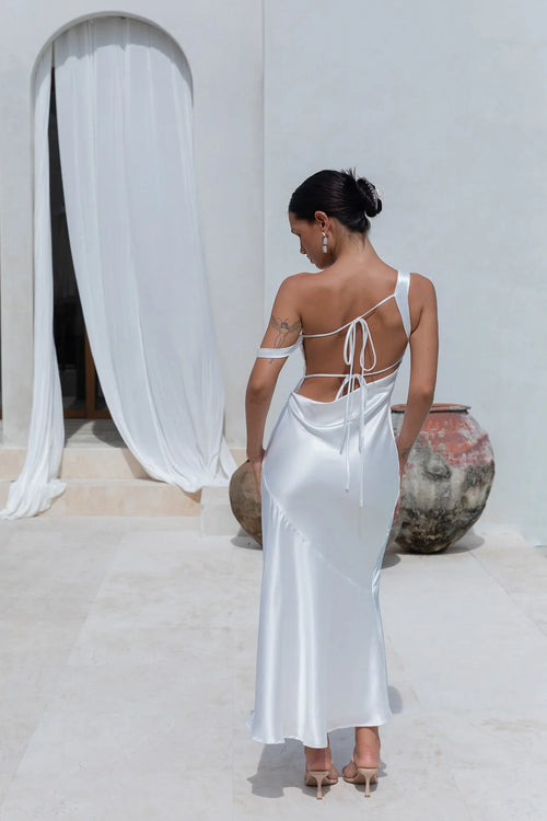 Angelica Satin Maxi Dress White