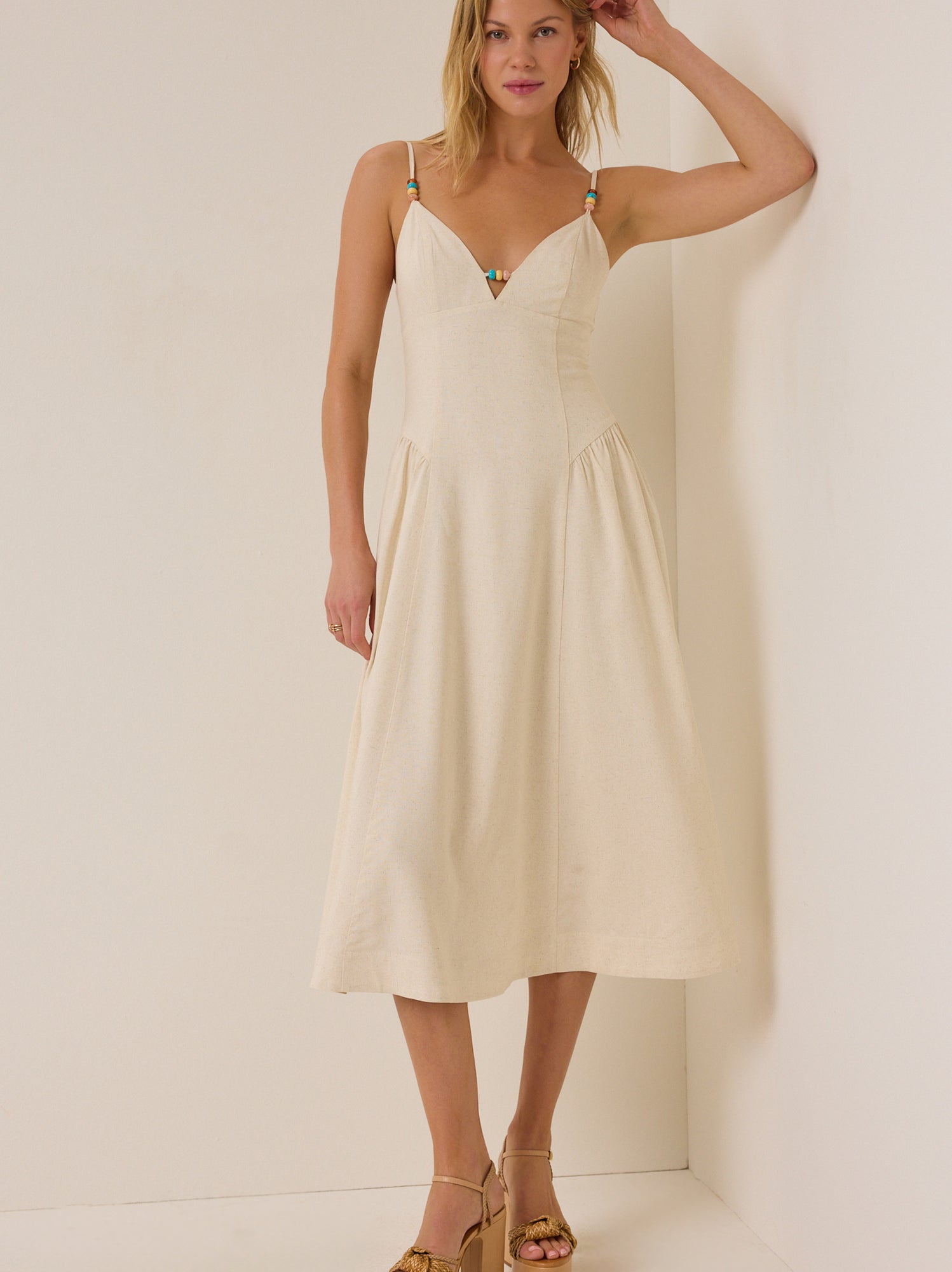 Sirena Beaded Linen Dress