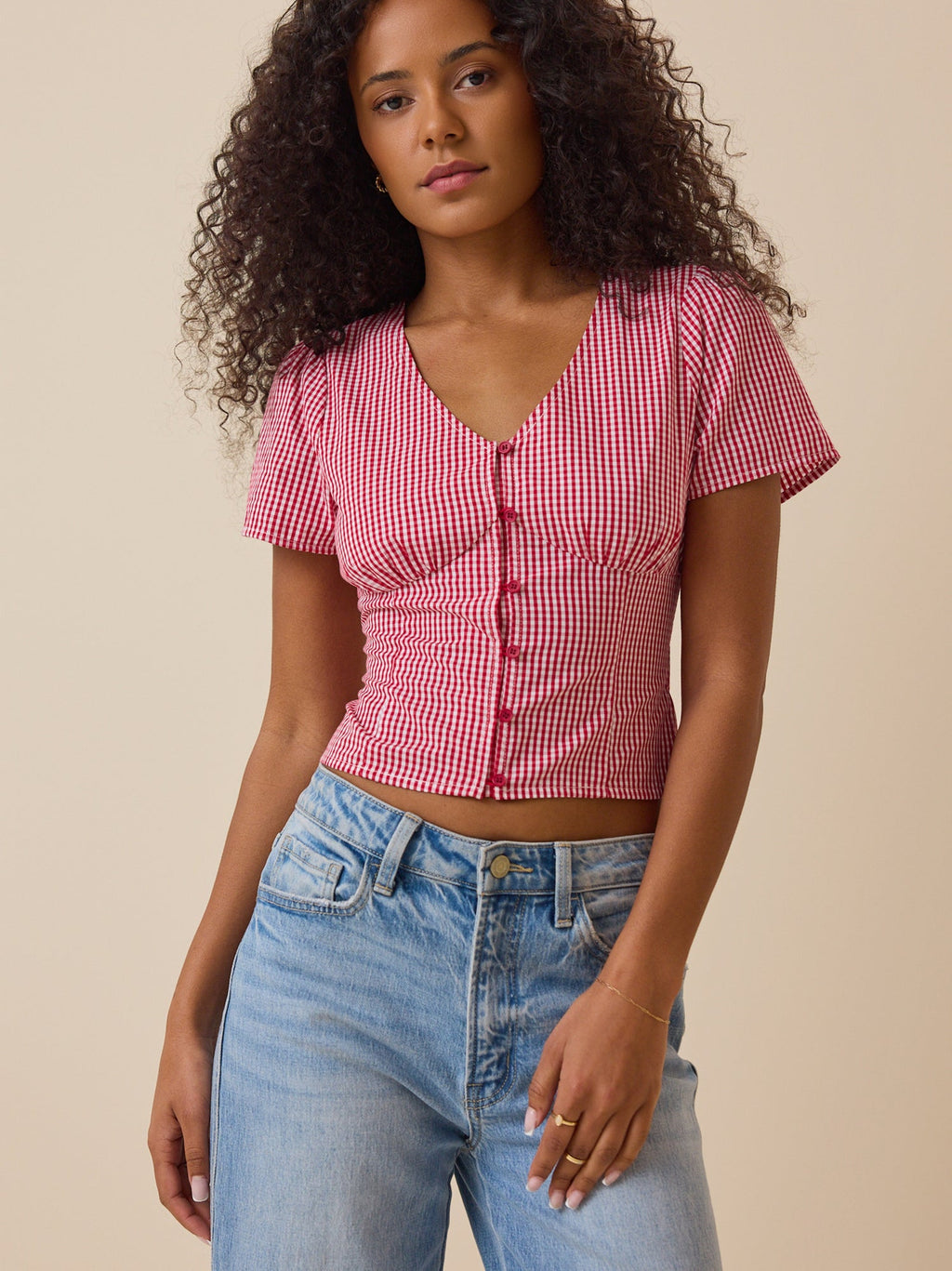 Wendy Gingham Button Front Top