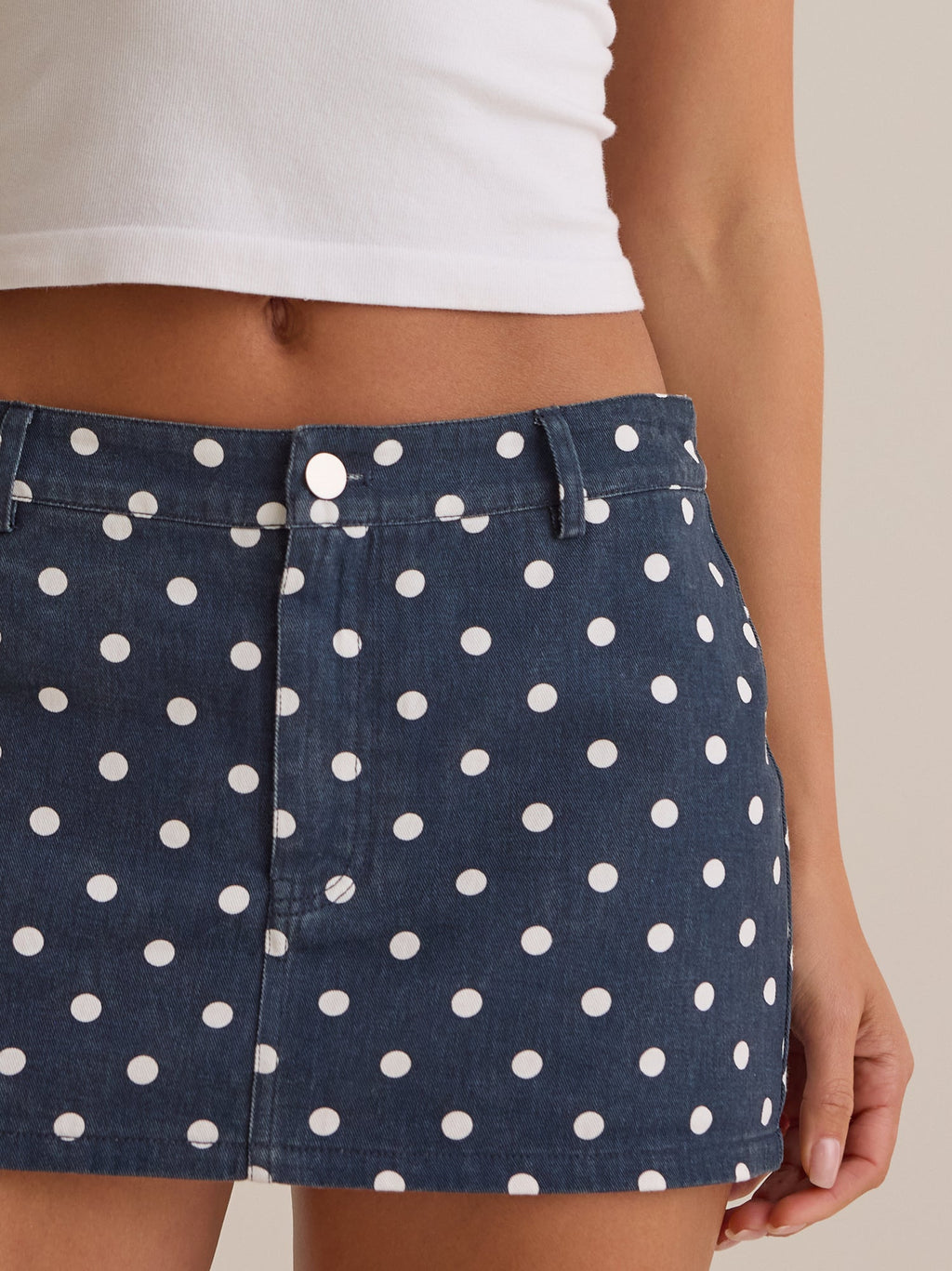 Cate Polka Dot Denim Mini Skort