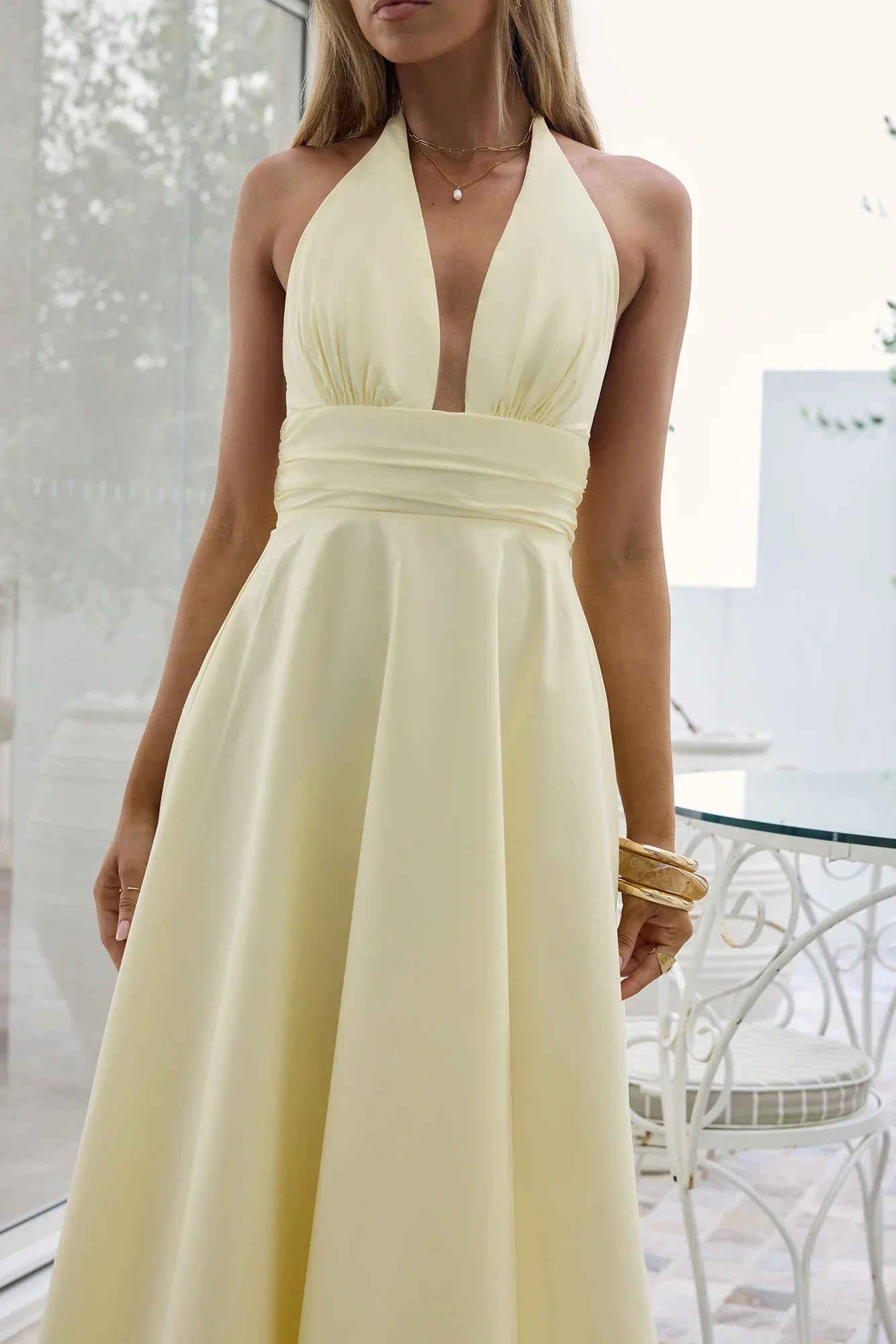 Spring Blossoms Halter Maxi Dress Lemon