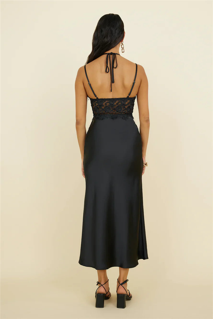 Sunday Brunch Satin Maxi Dress Black