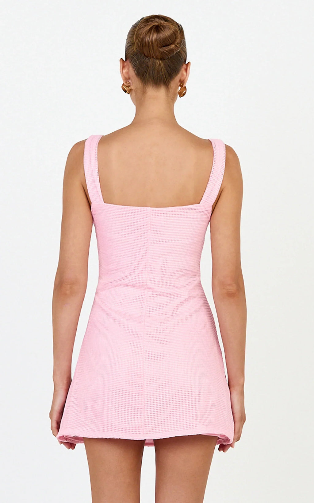 Sienna Mini Dress - Square Neck Floral Embroidered A Line Dress in Light Pink
