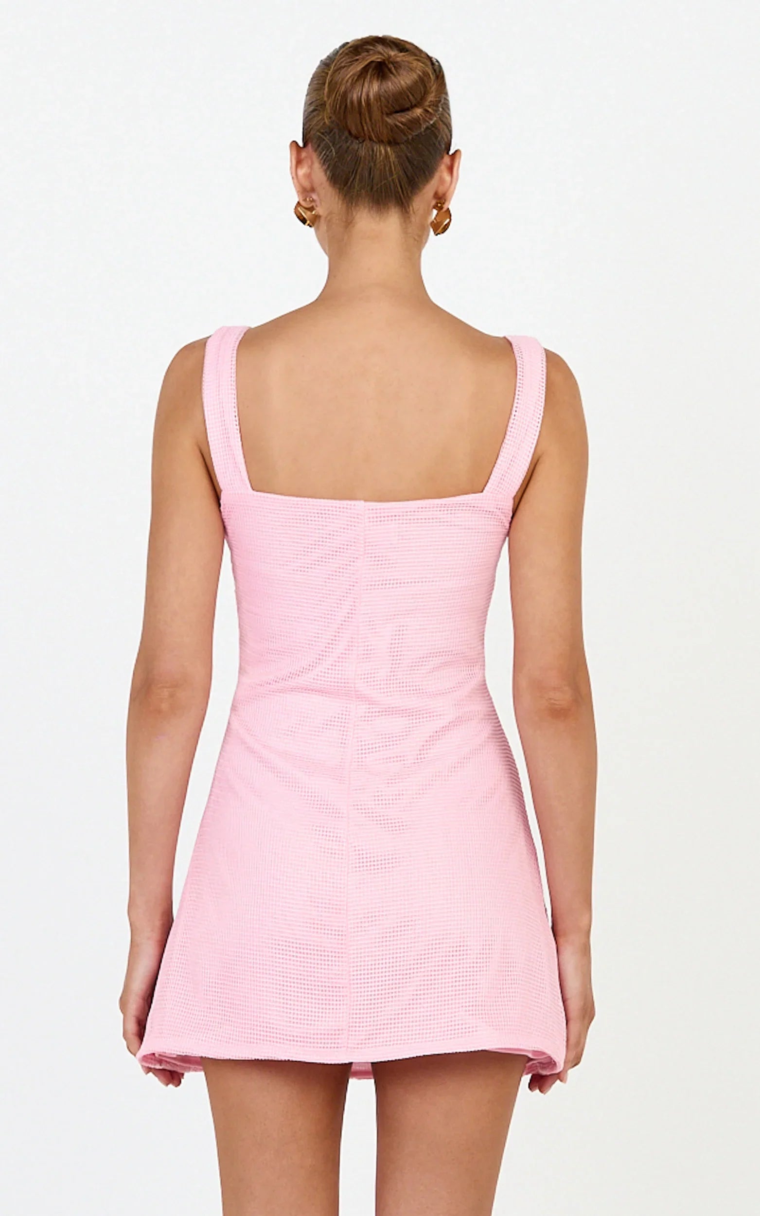 Sienna Mini Dress - Square Neck Floral Embroidered A Line Dress in Light Pink