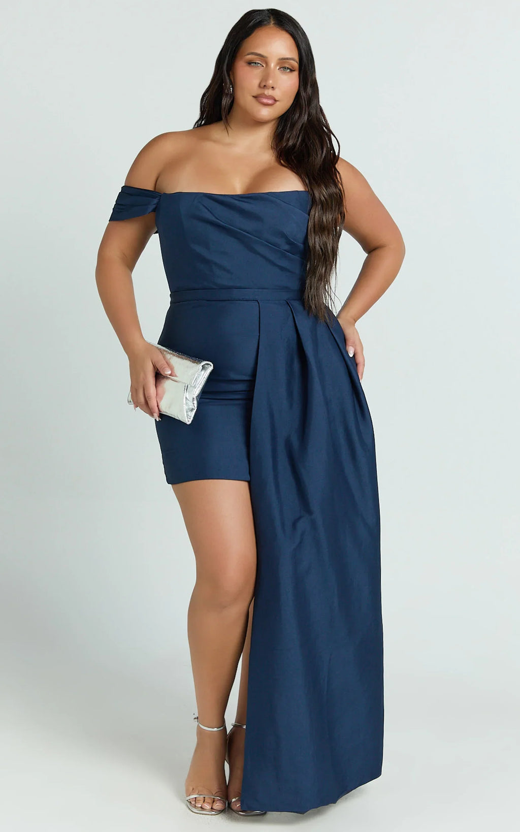 Stefania Mini Dress - Asymmetrical Removable Skirt Ruched Strapless Bodycon Dress in Navy