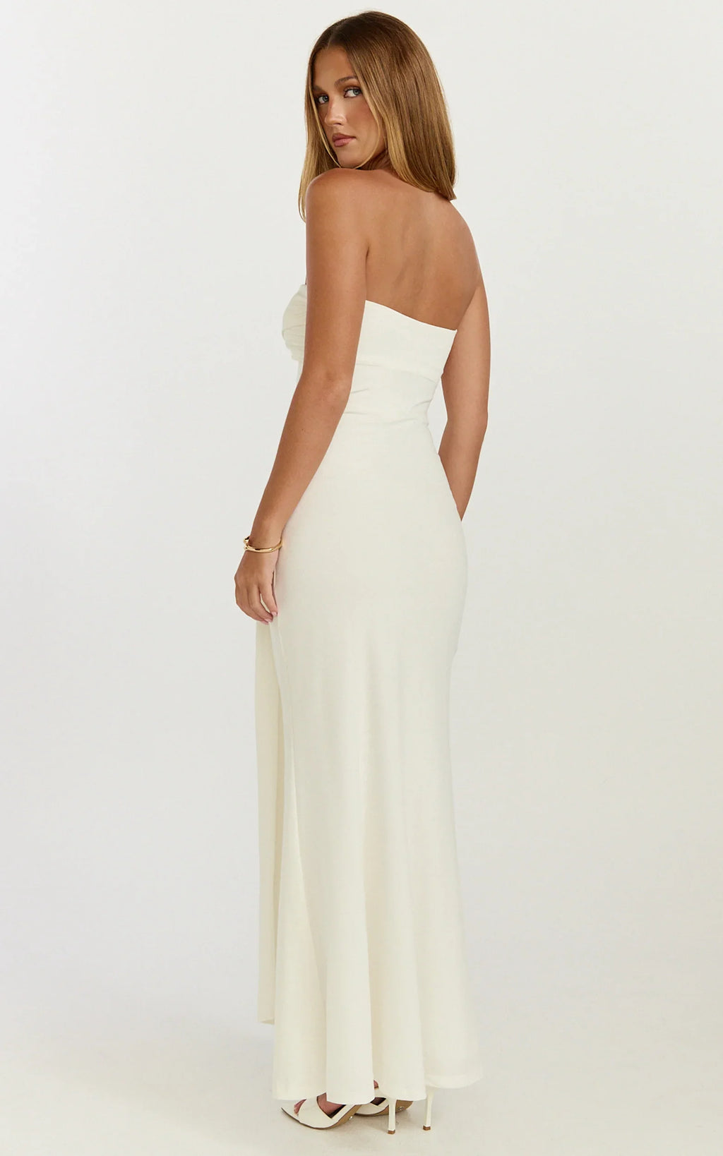 Aria Midi Dress - Strapless Tie Waist Dress in Off White